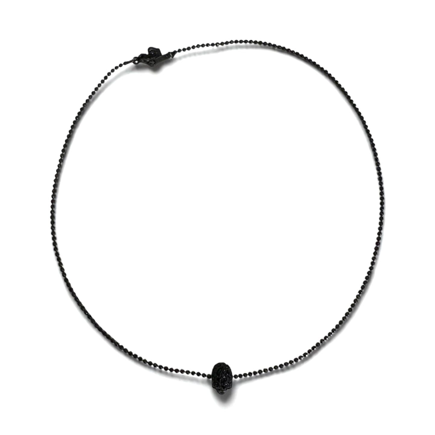 Justin Davis Natural Skull Necklace in Black Spinel and White Topaz with Silver 925 Ball Chain