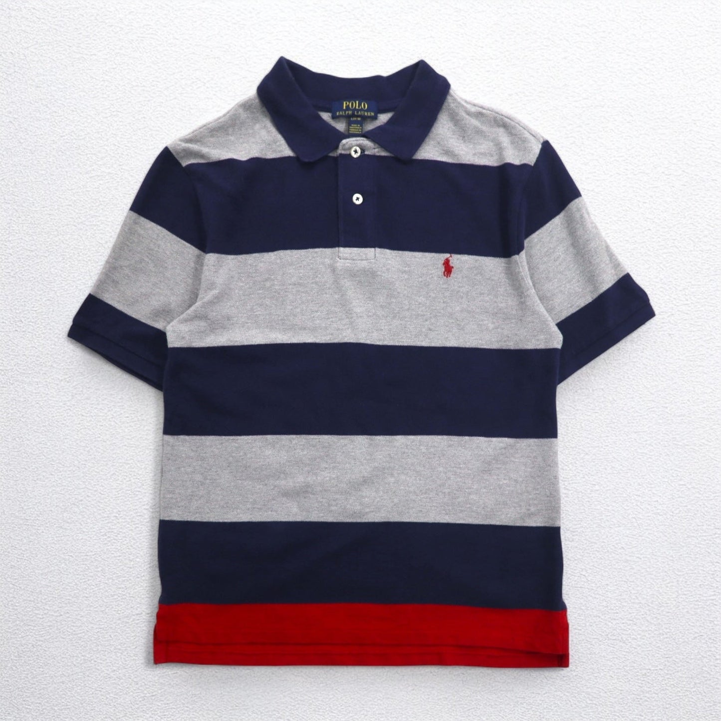 POLO RALPH LAUREN Striped Polo Shirt, Size L, Gray and Navy, Cotton, Pique, Small Pony Embroidery