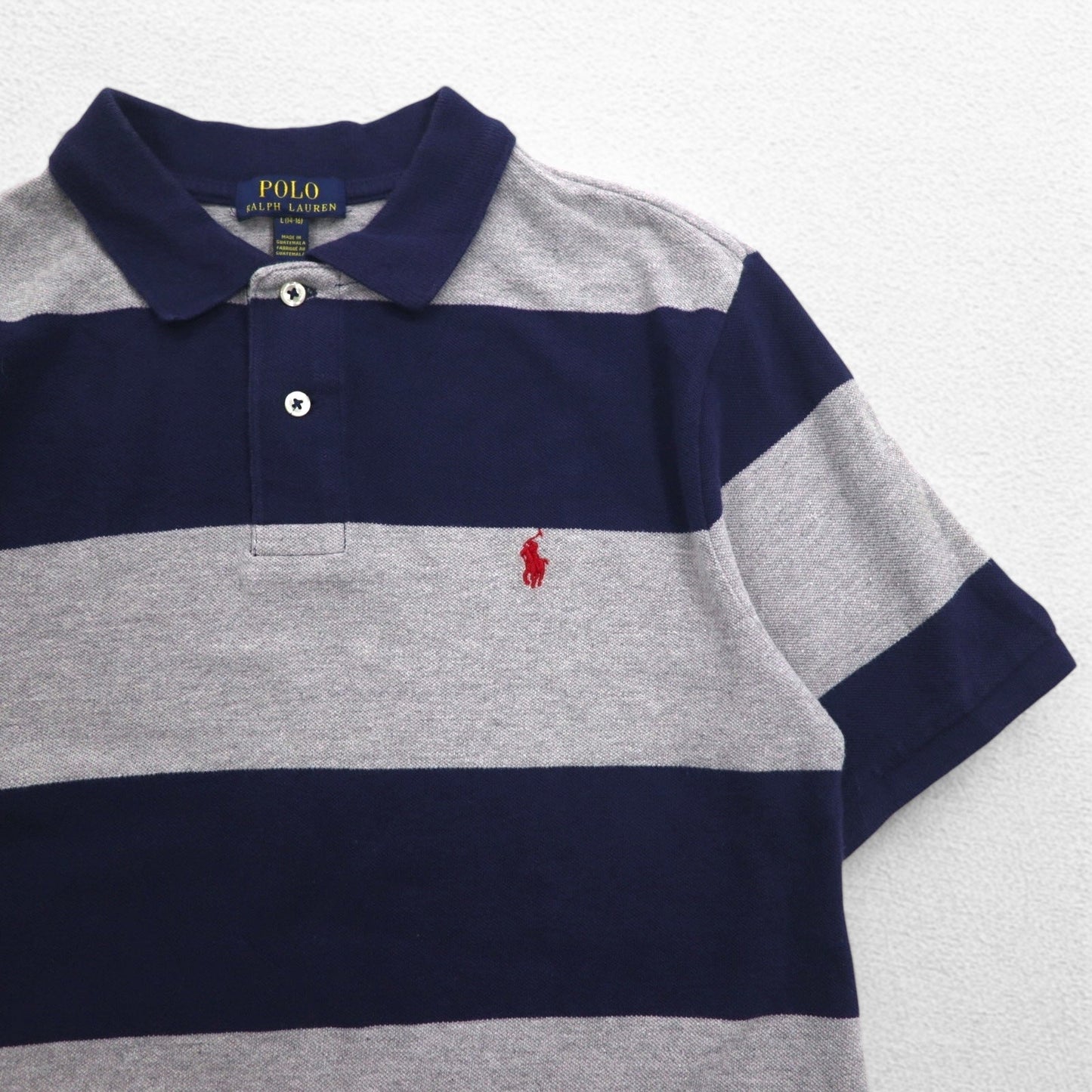 POLO RALPH LAUREN Striped Polo Shirt, Size L, Gray and Navy, Cotton, Pique, Small Pony Embroidery