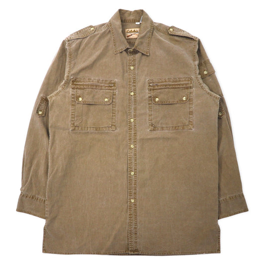 Cabela's 90s Field Shirt, Size L, Khaki Cotton with Epaulettes, Military Style