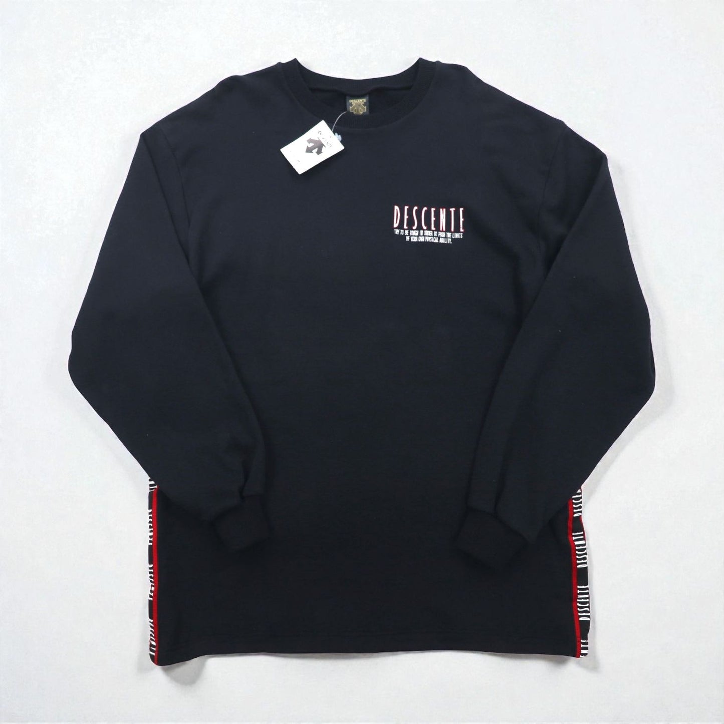 DESCENTE 90年代 日本製 テープロゴ デザイン スウェット トレーナー L ブラック 未使用品