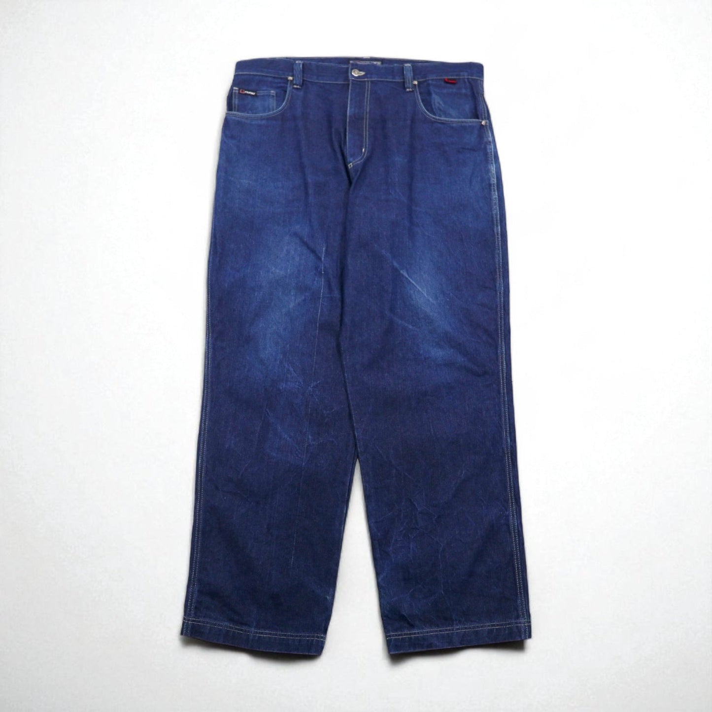 FUBU 2000s Wide Baggy Denim Jeans, XL, Indigo and Blue, Zipper Fly