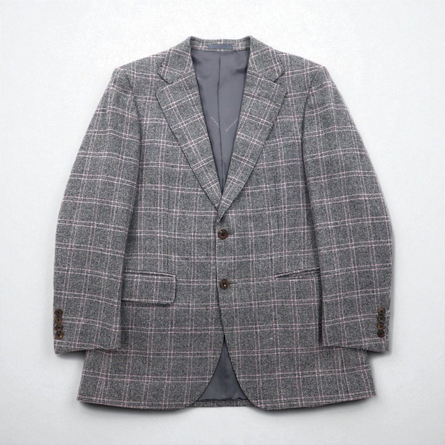 BURBERRY カシミヤ混 2B ツイードジャケット M グレー チェック ウール 羊毛 日本製