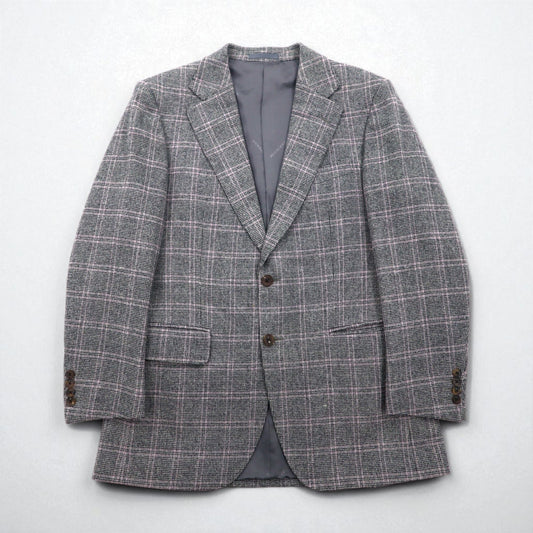 BURBERRY Cashmere Blend 2B Tweed Jacket, Size M, Gray Check, Wool, Made in Japan