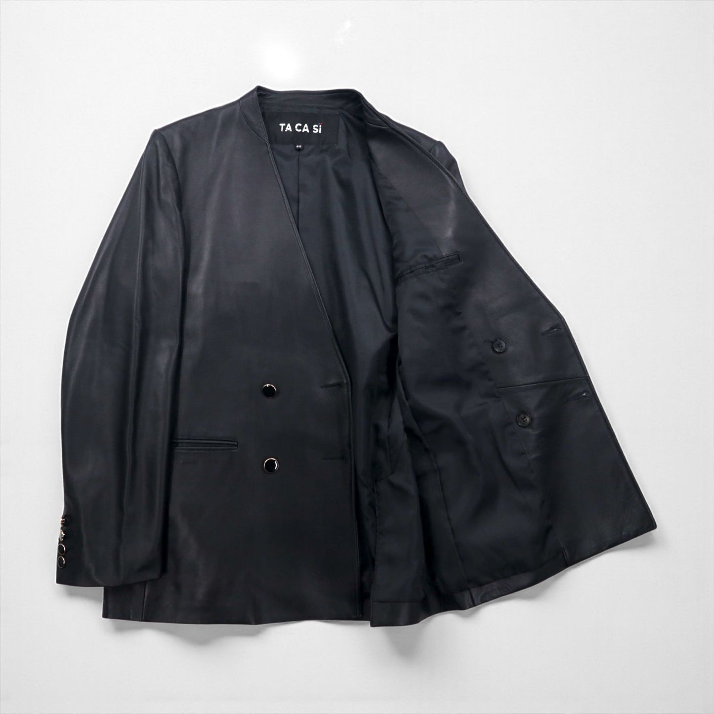 TA CA SI International Gallery BEAMS ラムレザー ダブルブレスト ジャケット M ノーカラー 羊革 23-16-0719-262