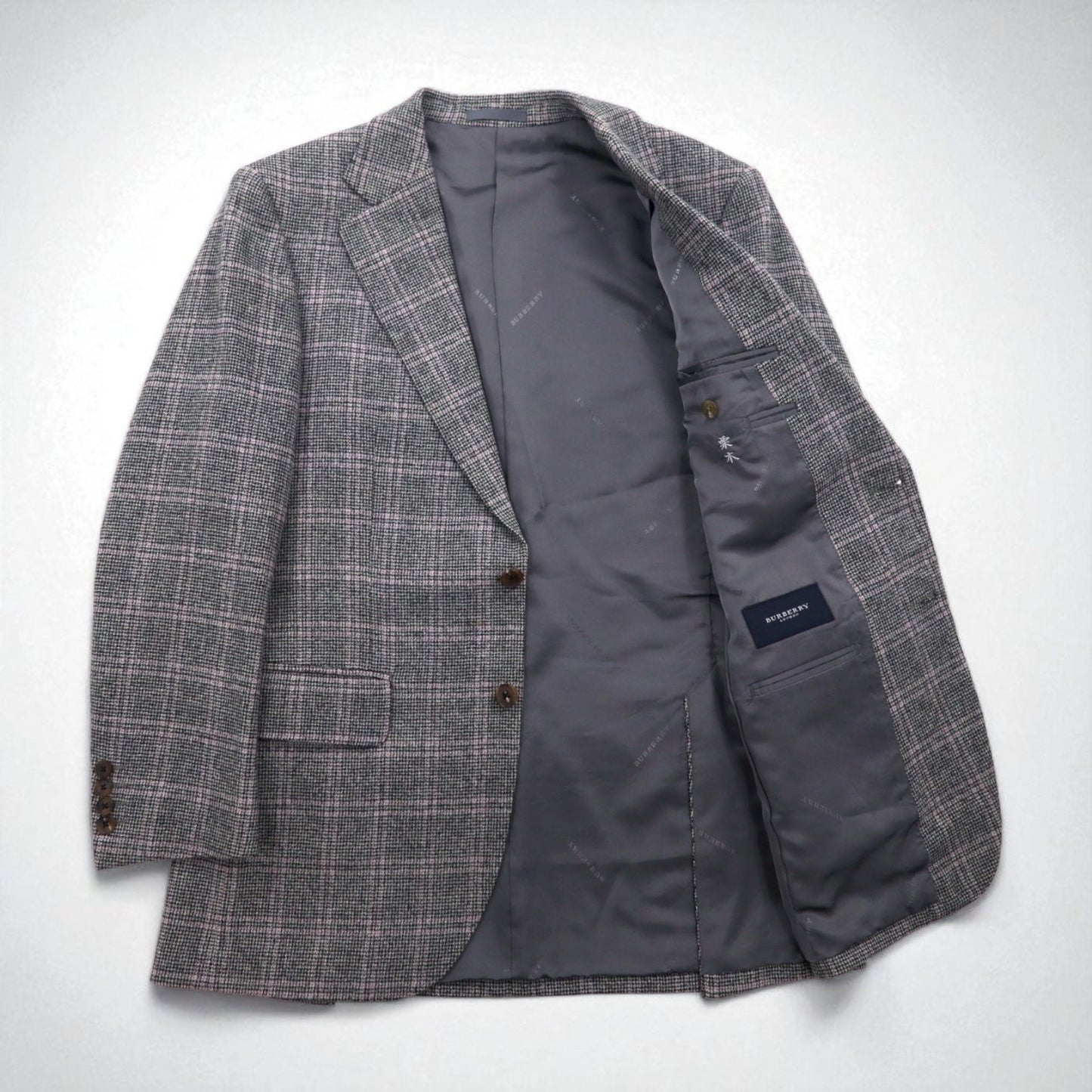 BURBERRY カシミヤ混 2B ツイードジャケット M グレー チェック ウール 羊毛 日本製