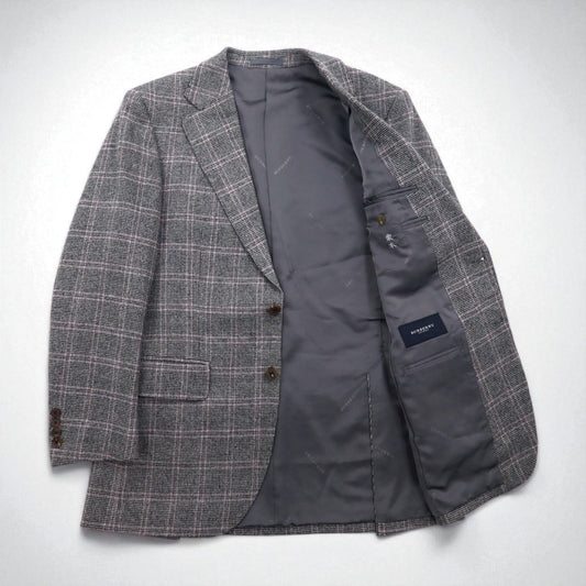 BURBERRY Cashmere Blend 2B Tweed Jacket, Size M, Gray Check, Wool, Made in Japan