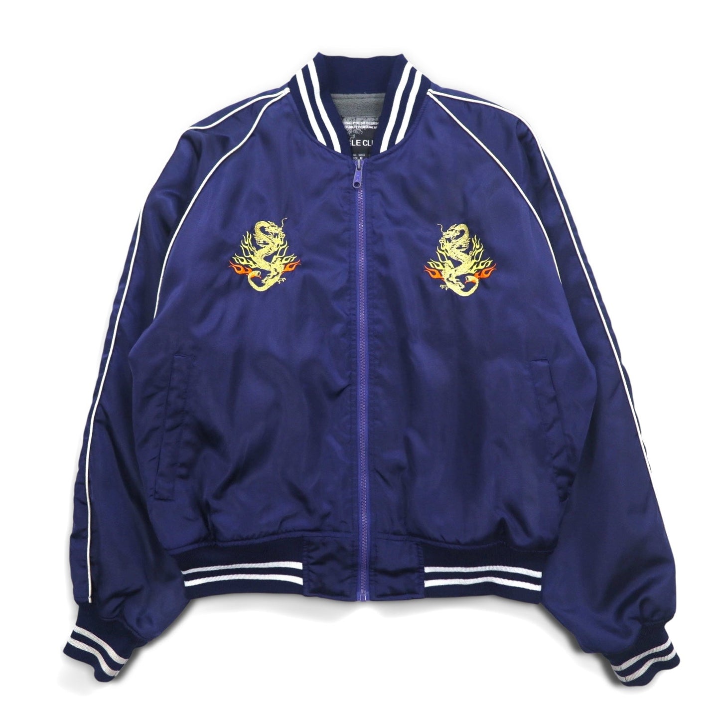 Japan Vintage 90s Souvenir Jacket BUGLE CLUB スカジャン M ネイビー 龍 刺繍