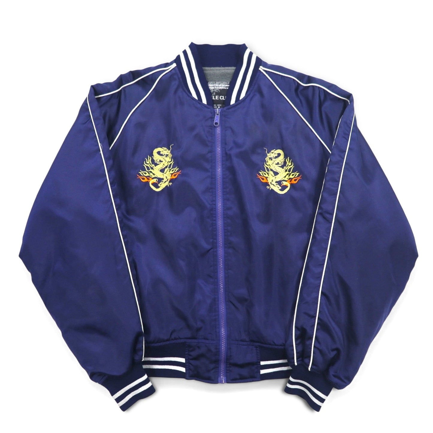 Japan Vintage 90s Souvenir Jacket BUGLE CLUB スカジャン M ネイビー 龍 刺繍