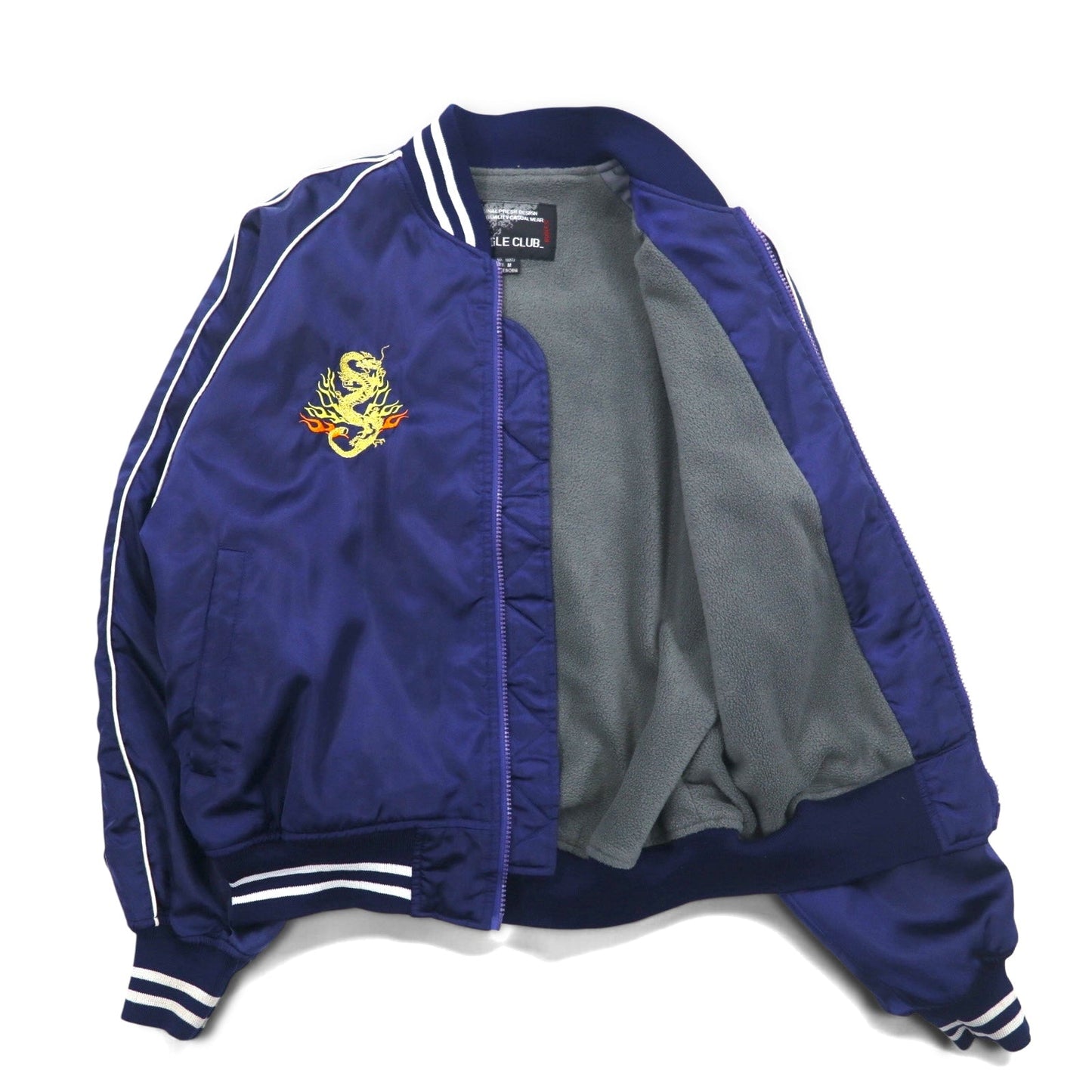 Japan Vintage 90s Souvenir Jacket BUGLE CLUB スカジャン M ネイビー 龍 刺繍