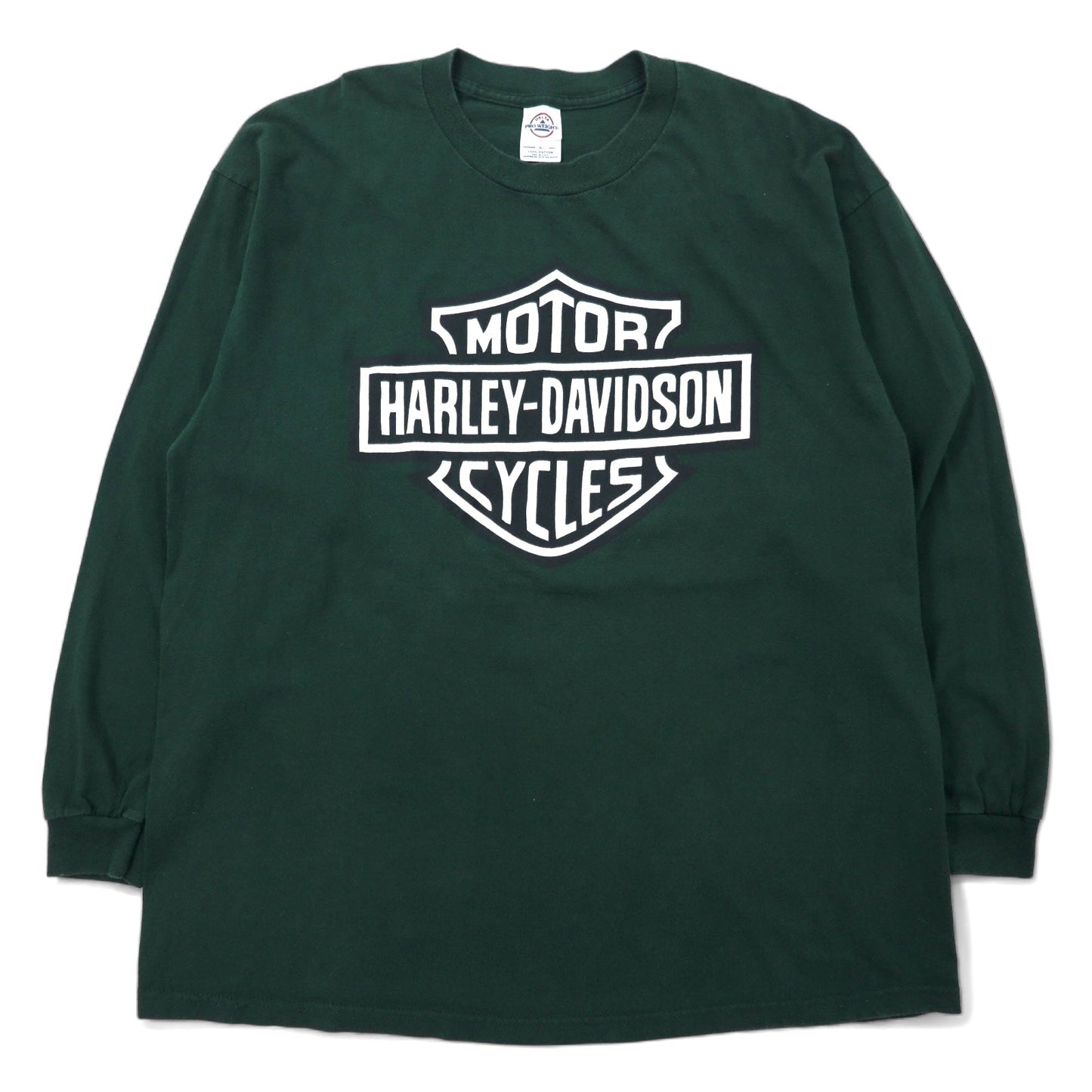 HARLEY DAVIDSON Made in USA Logo Print Long Sleeve T-Shirt, Green Cotton, DELTA, Size XL