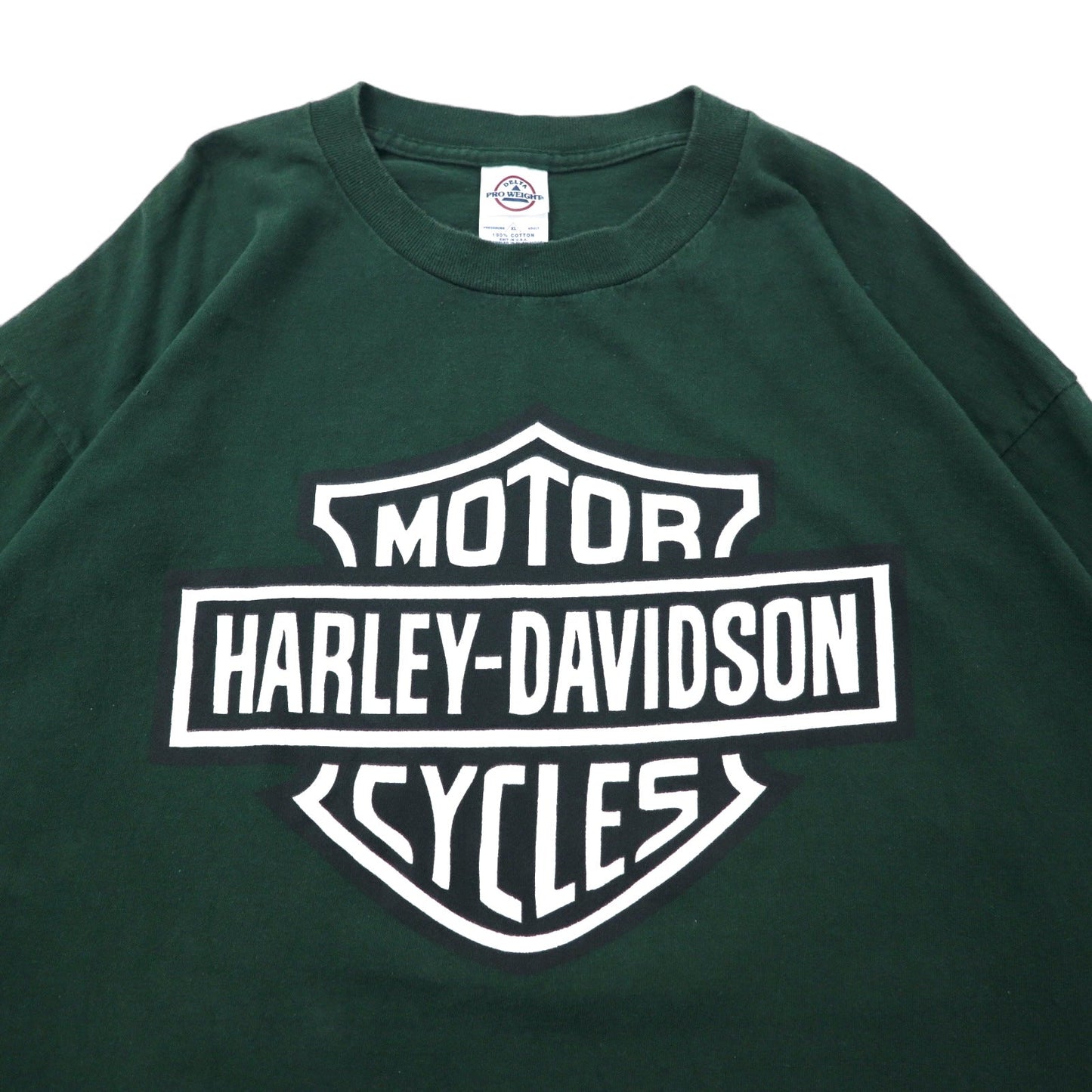HARLEY DAVIDSON Made in USA Logo Print Long Sleeve T-Shirt, Green Cotton, DELTA, Size XL
