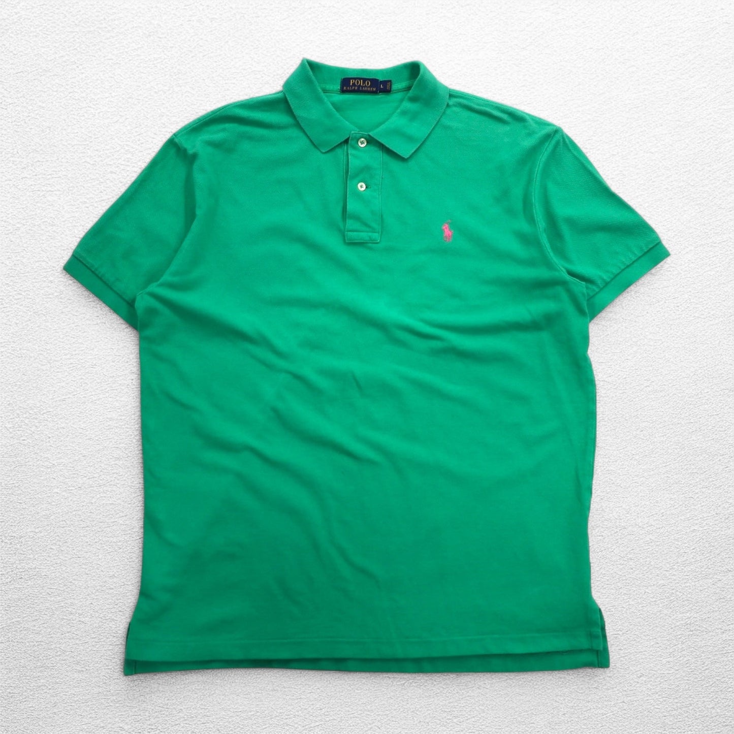 POLO RALPH LAUREN polo shirt, size L, green cotton, pique with small pony embroidery
