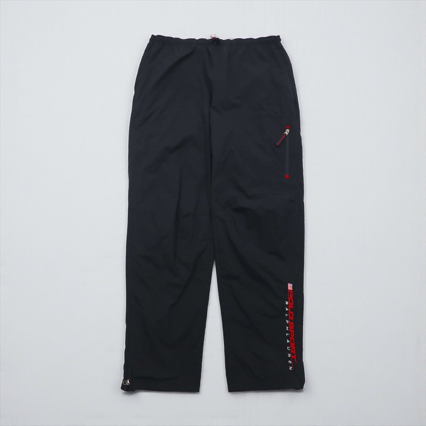 POLO SPORT ( RALPH LAUREN ) 90年代 ワイド ナイロン トラックパンツ ジャージ XL ブラック 裾ジップ スリット