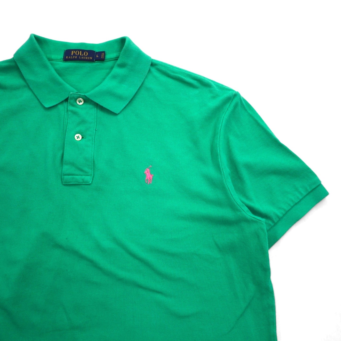 POLO RALPH LAUREN polo shirt, size L, green cotton, pique with small pony embroidery