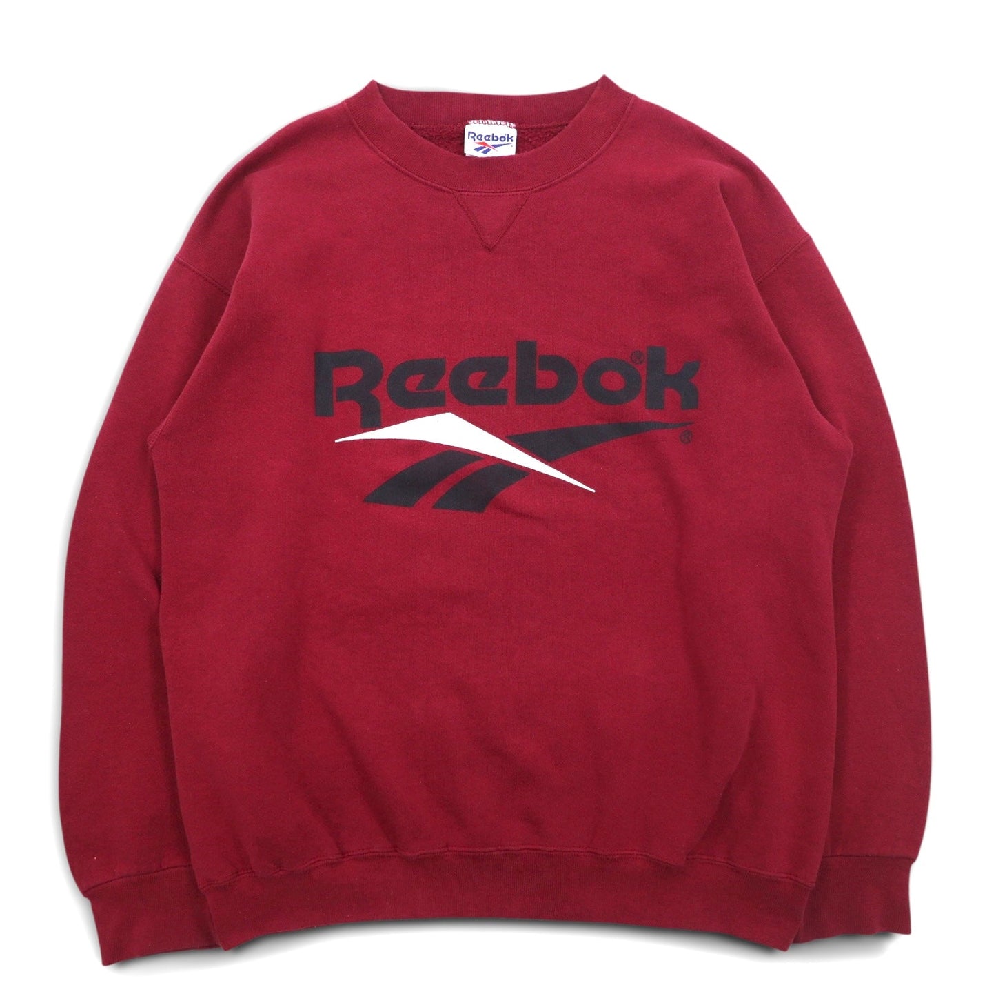 Reebok 90年代 USA製 ベクターロゴ 前V スウェット L ボルドー コットン プリント