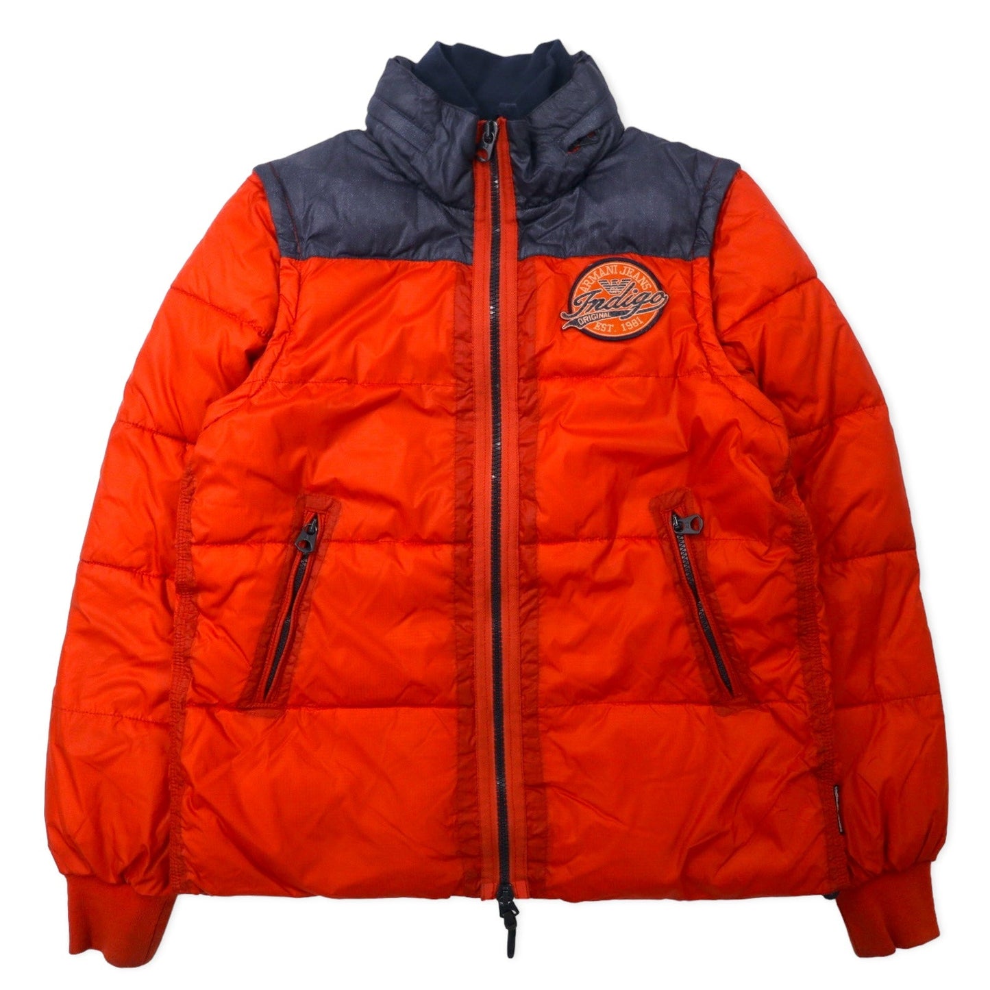 ARMANI JEANS 2-Way Down Jacket/Vest, Size 46, Orange, Polyester, Detachable Sleeves, Back Logo Print