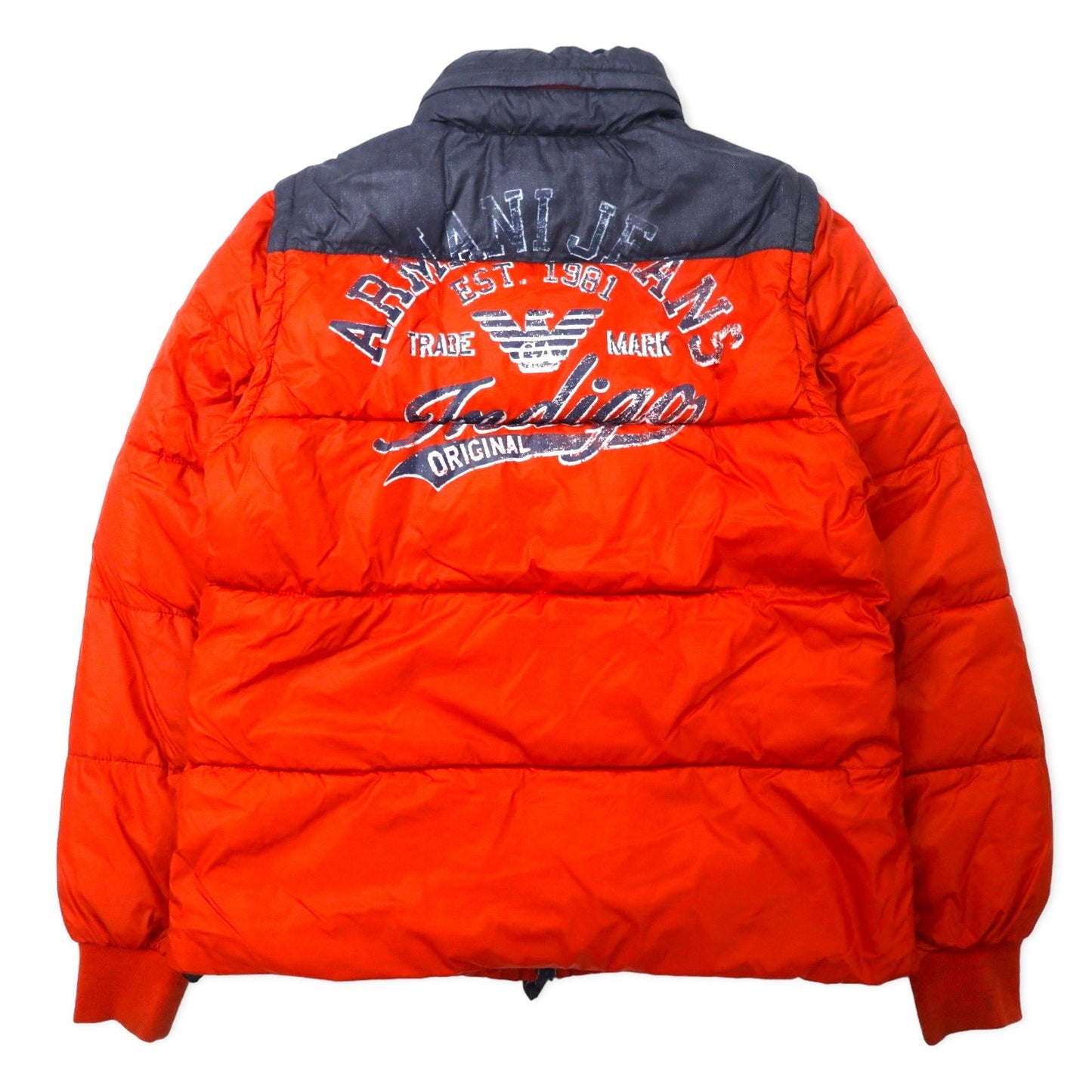 ARMANI JEANS 2-Way Down Jacket/Vest, Size 46, Orange, Polyester, Detachable Sleeves, Back Logo Print