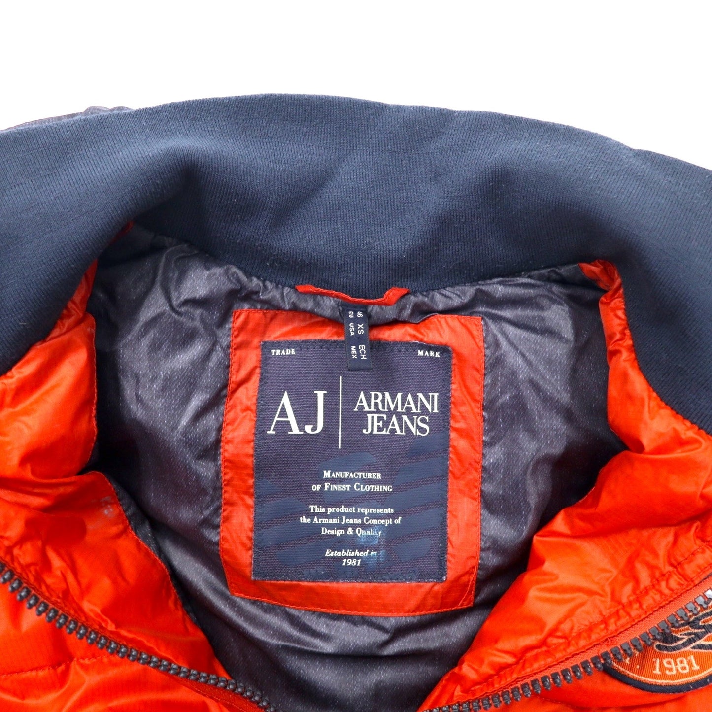 ARMANI JEANS 2-Way Down Jacket/Vest, Size 46, Orange, Polyester, Detachable Sleeves, Back Logo Print
