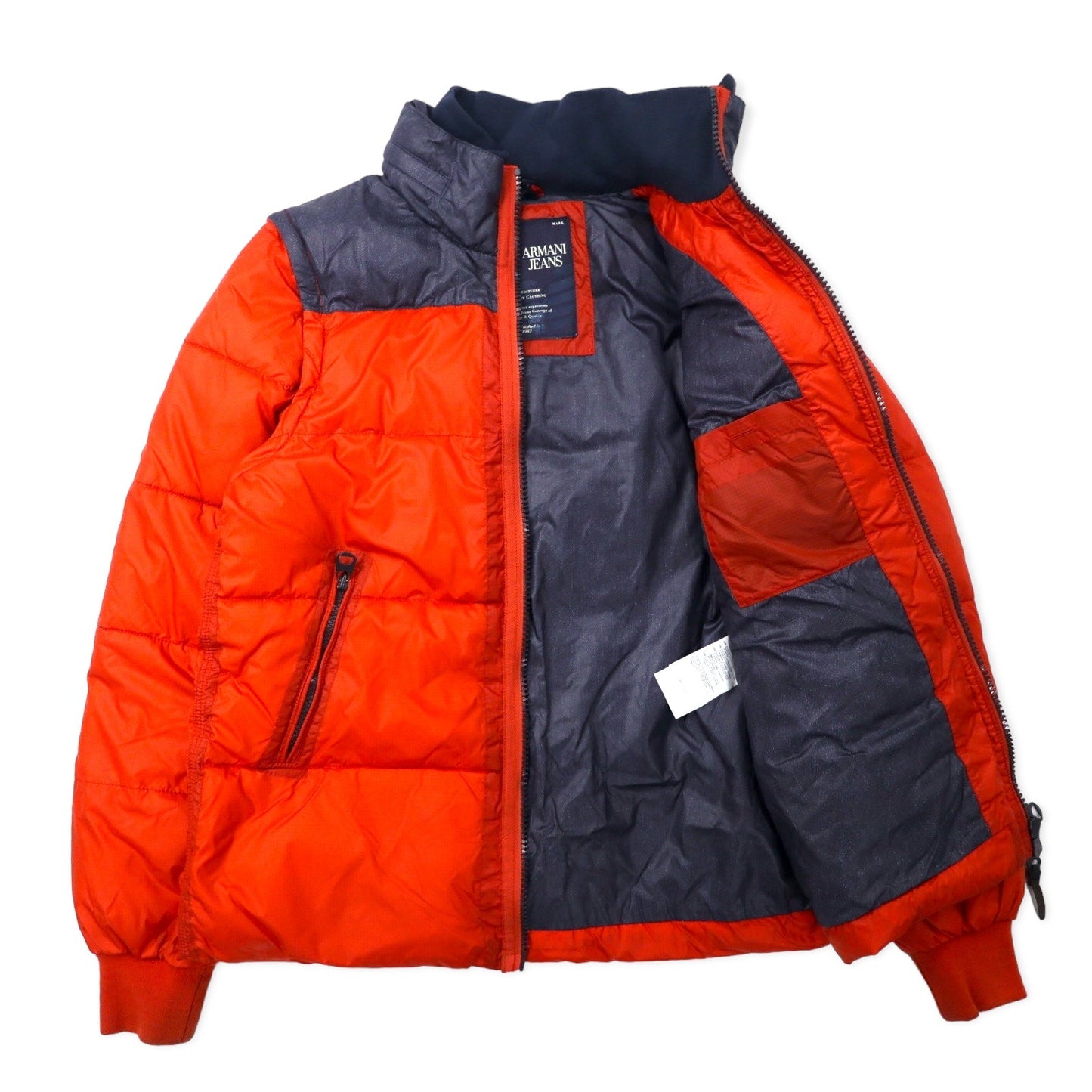 ARMANI JEANS 2-Way Down Jacket/Vest, Size 46, Orange, Polyester, Detachable Sleeves, Back Logo Print