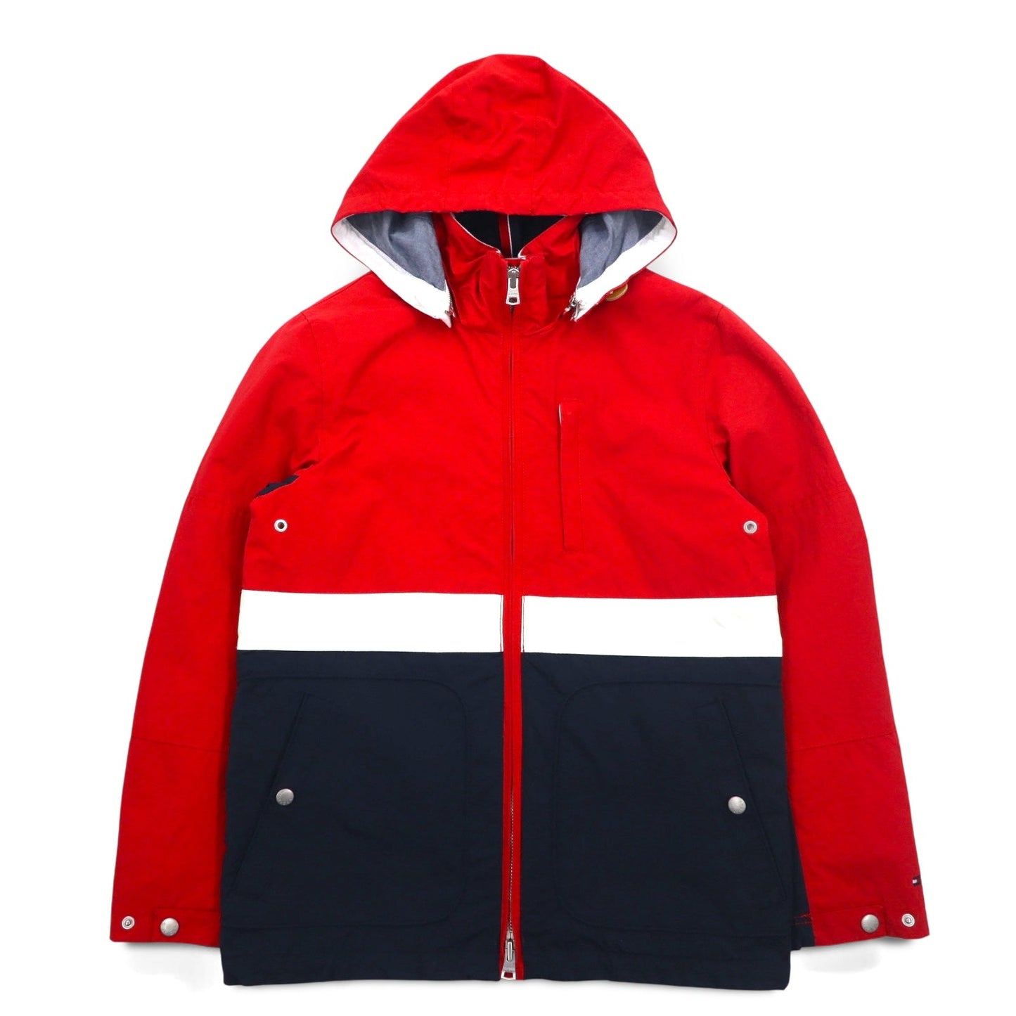 TOMMY HILFIGER Sailing Jacket Mountain Parka, Size M, Red Tricolor, Double Zip, Detachable Hood