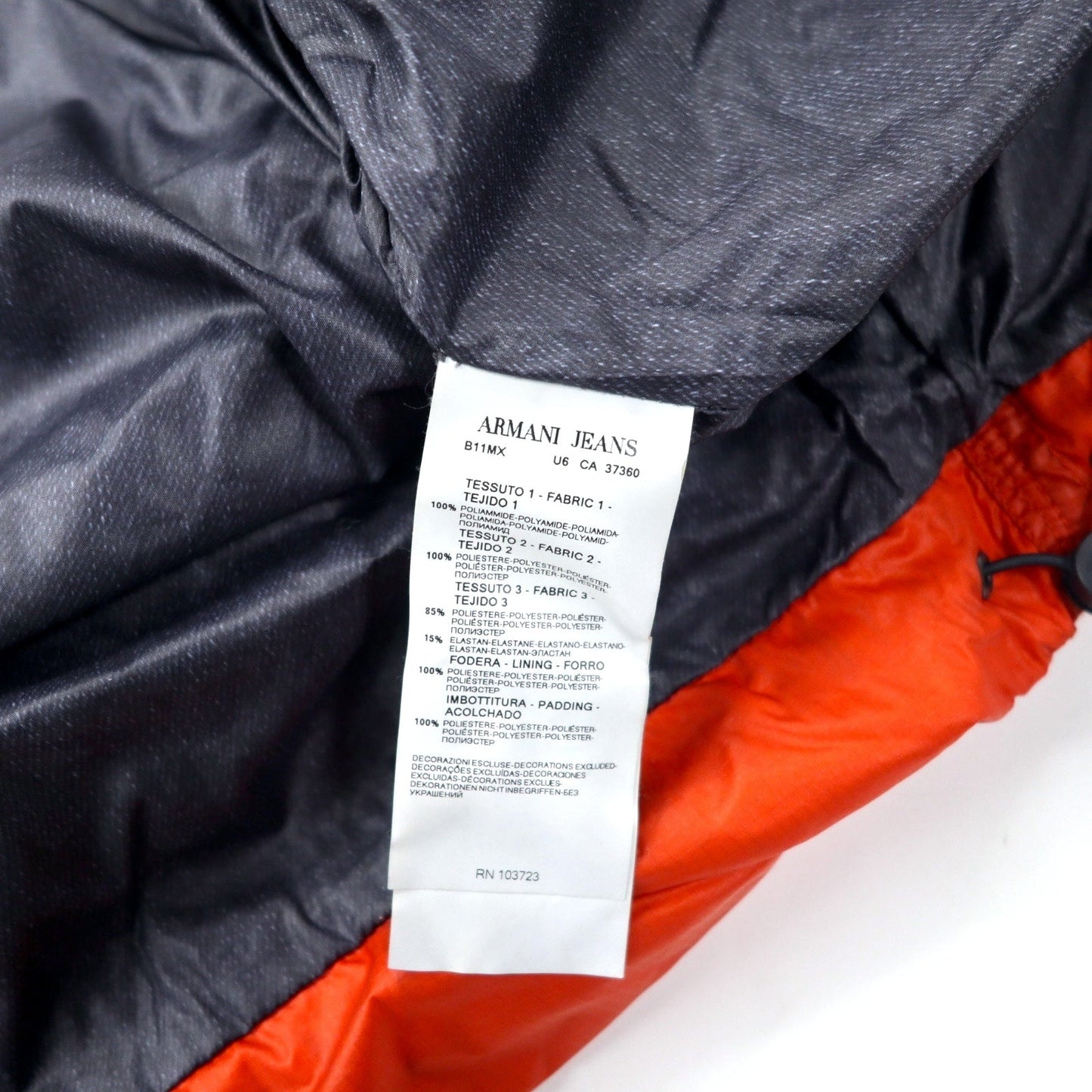 ARMANI JEANS 2-Way Down Jacket/Vest, Size 46, Orange, Polyester, Detachable Sleeves, Back Logo Print