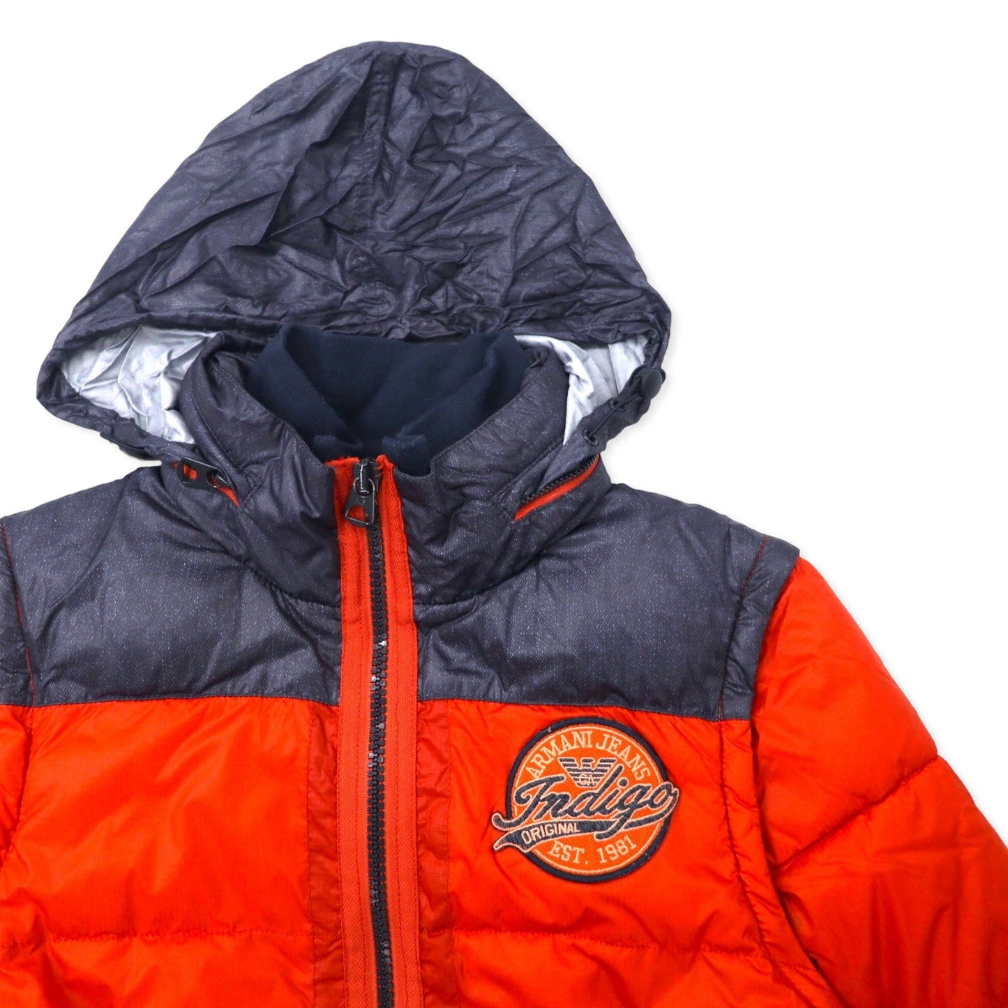 ARMANI JEANS 2-Way Down Jacket/Vest, Size 46, Orange, Polyester, Detachable Sleeves, Back Logo Print