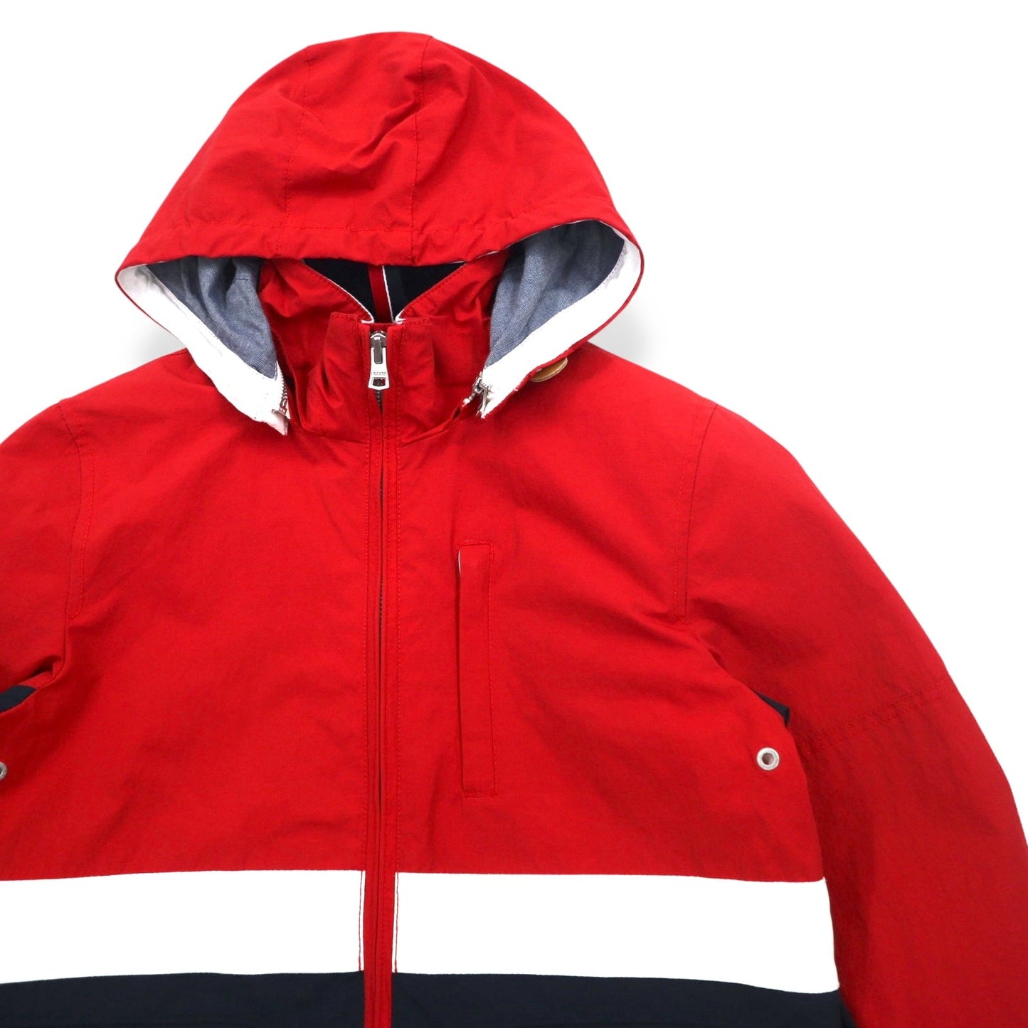 TOMMY HILFIGER Sailing Jacket Mountain Parka, Size M, Red Tricolor, Double Zip, Detachable Hood