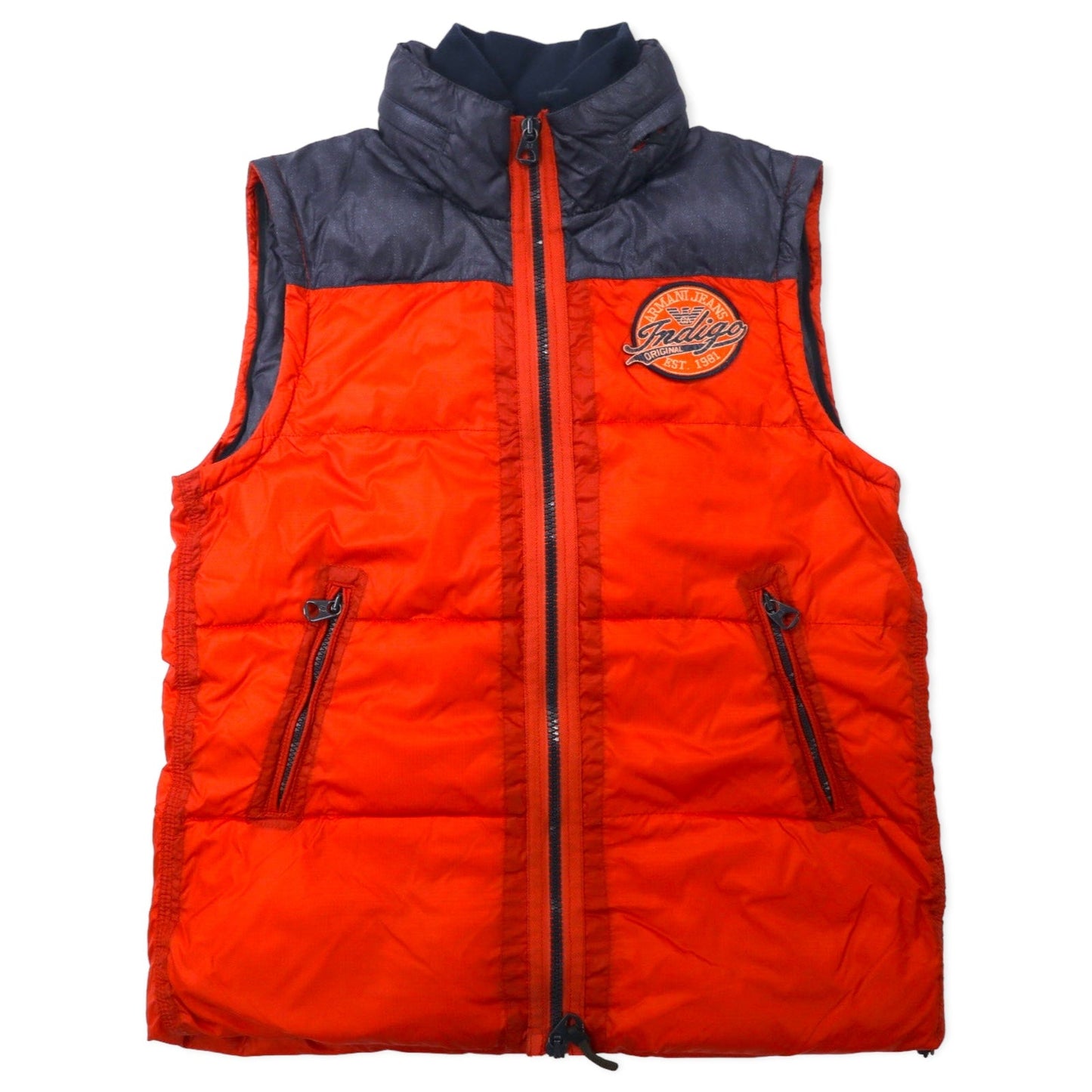 ARMANI JEANS 2-Way Down Jacket/Vest, Size 46, Orange, Polyester, Detachable Sleeves, Back Logo Print