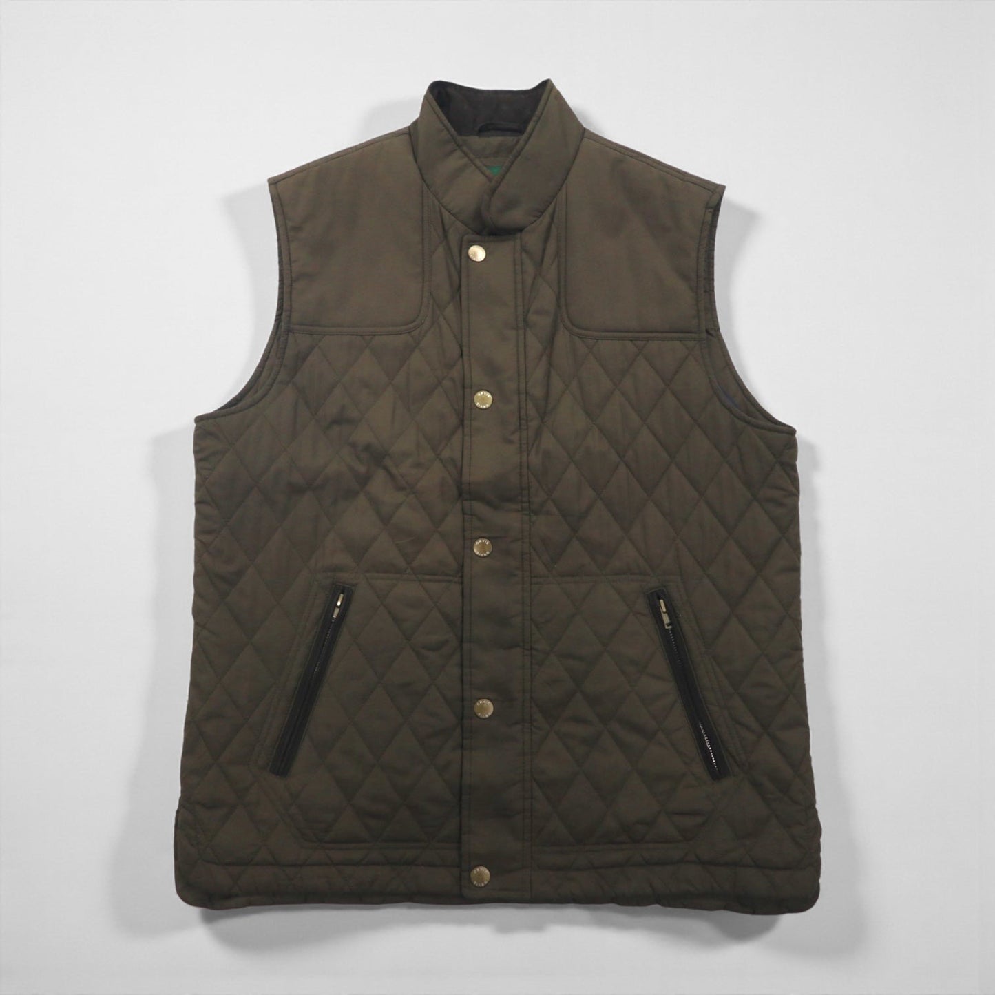 ORVIS キルティング ハンティング ベスト L カーキ 中綿 ダブルジップ 2SHT