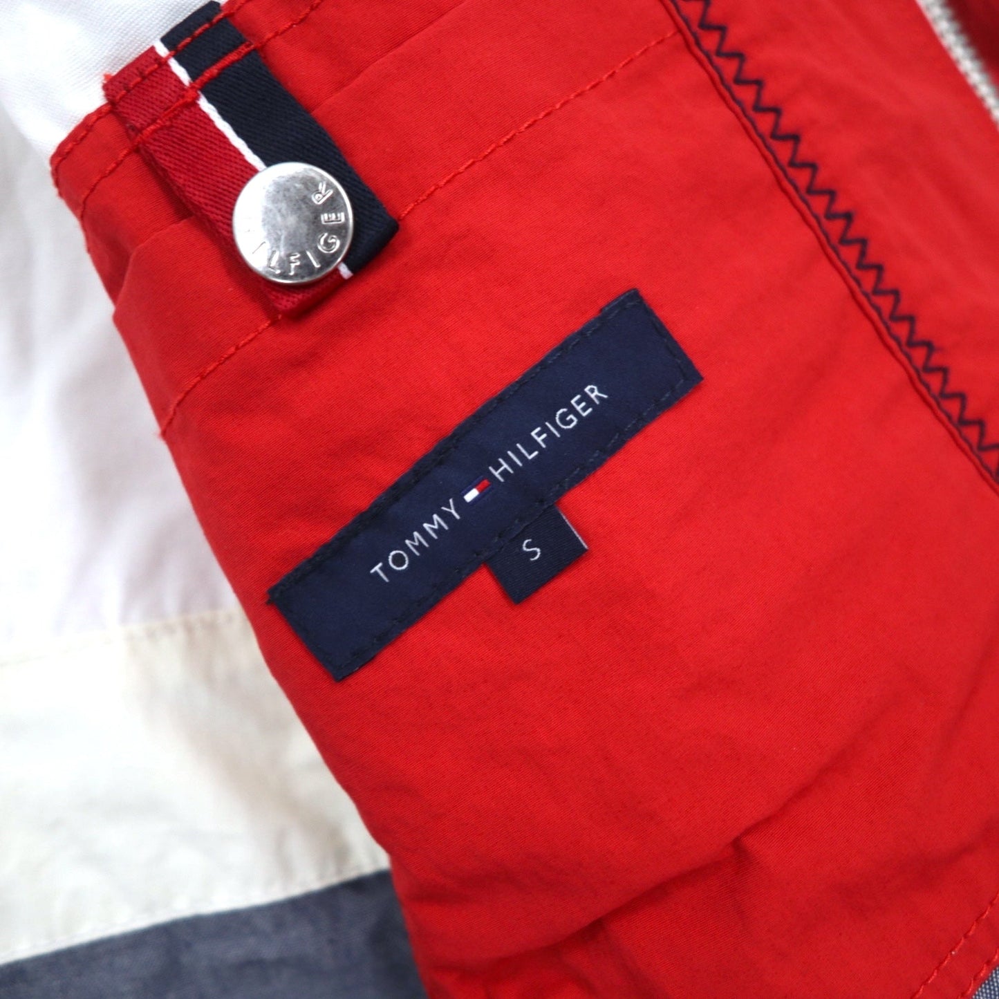 TOMMY HILFIGER Sailing Jacket Mountain Parka, Size M, Red Tricolor, Double Zip, Detachable Hood