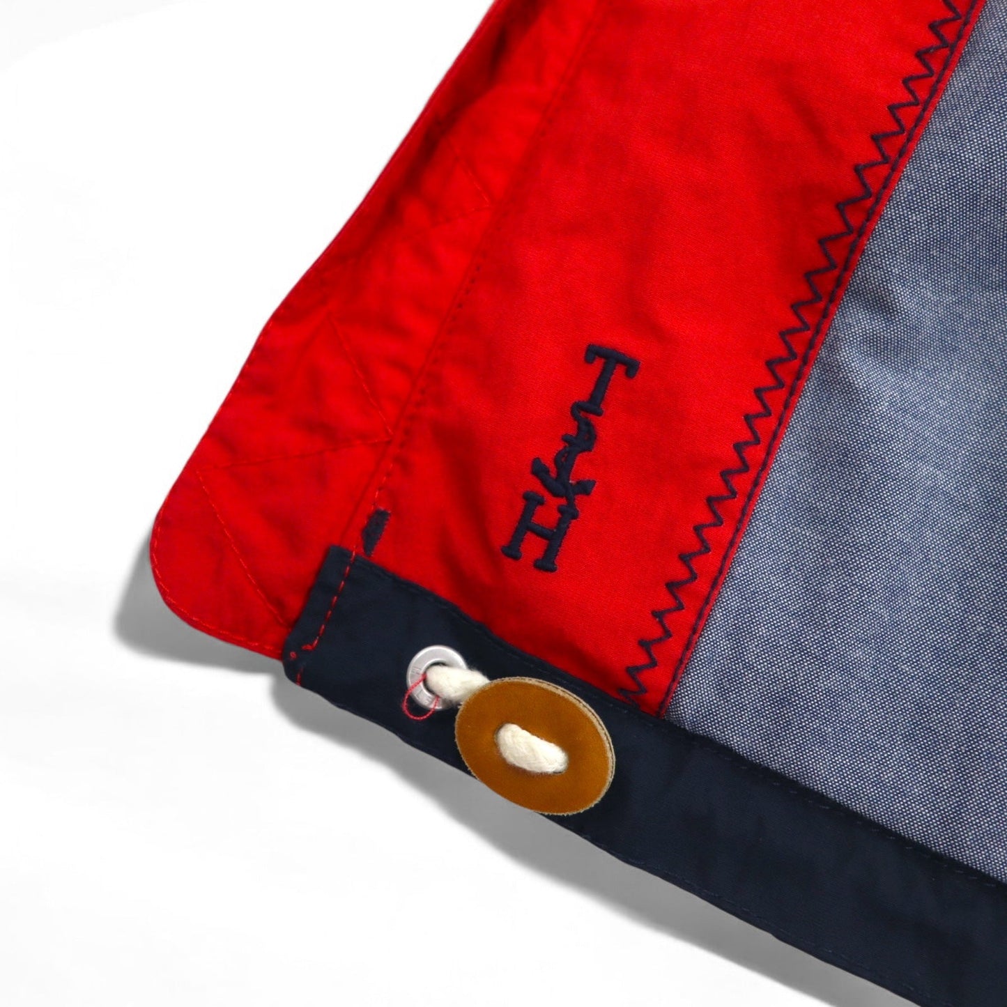 TOMMY HILFIGER Sailing Jacket Mountain Parka, Size M, Red Tricolor, Double Zip, Detachable Hood