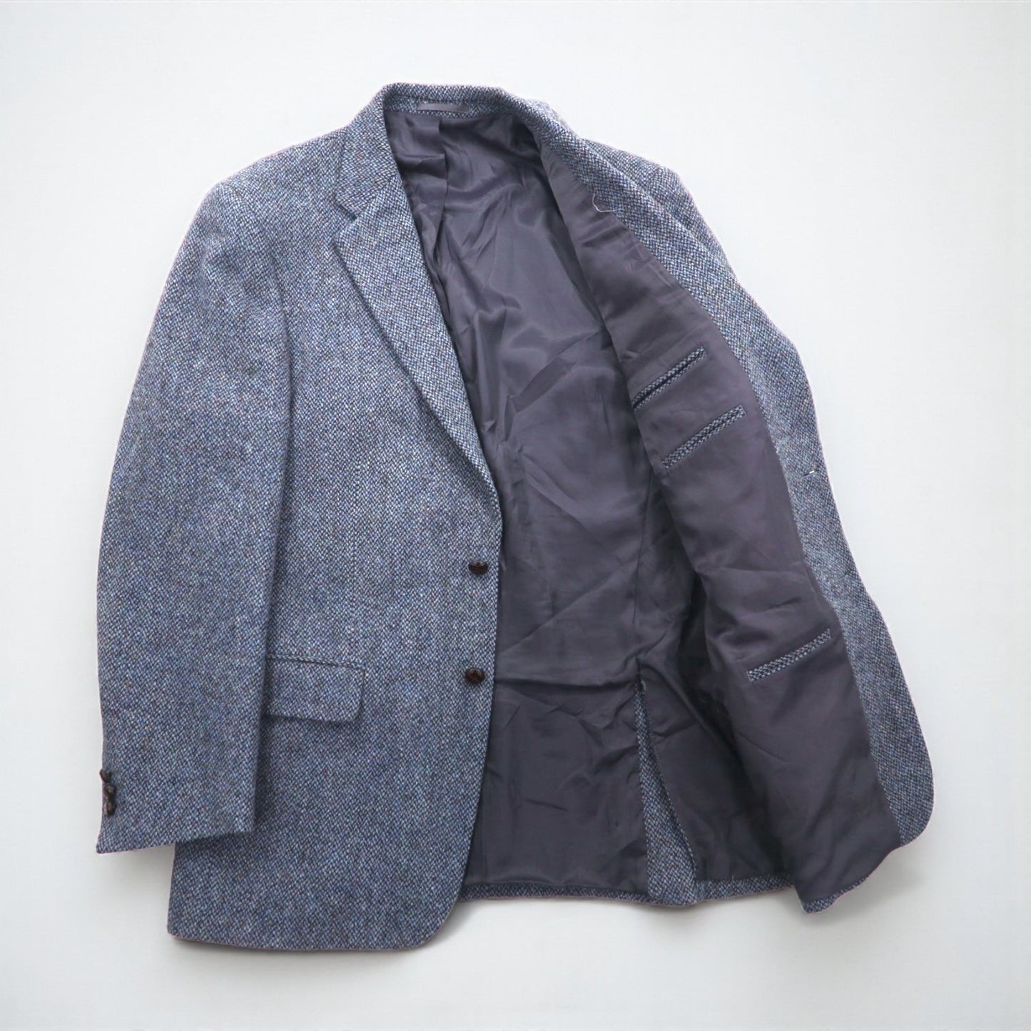 Harris Tweed スコットランド製 ツイード 2B テーラードジャケット ブレザー L ネイビー ウール 100th ANNIVERSARY LIMITED EDITION