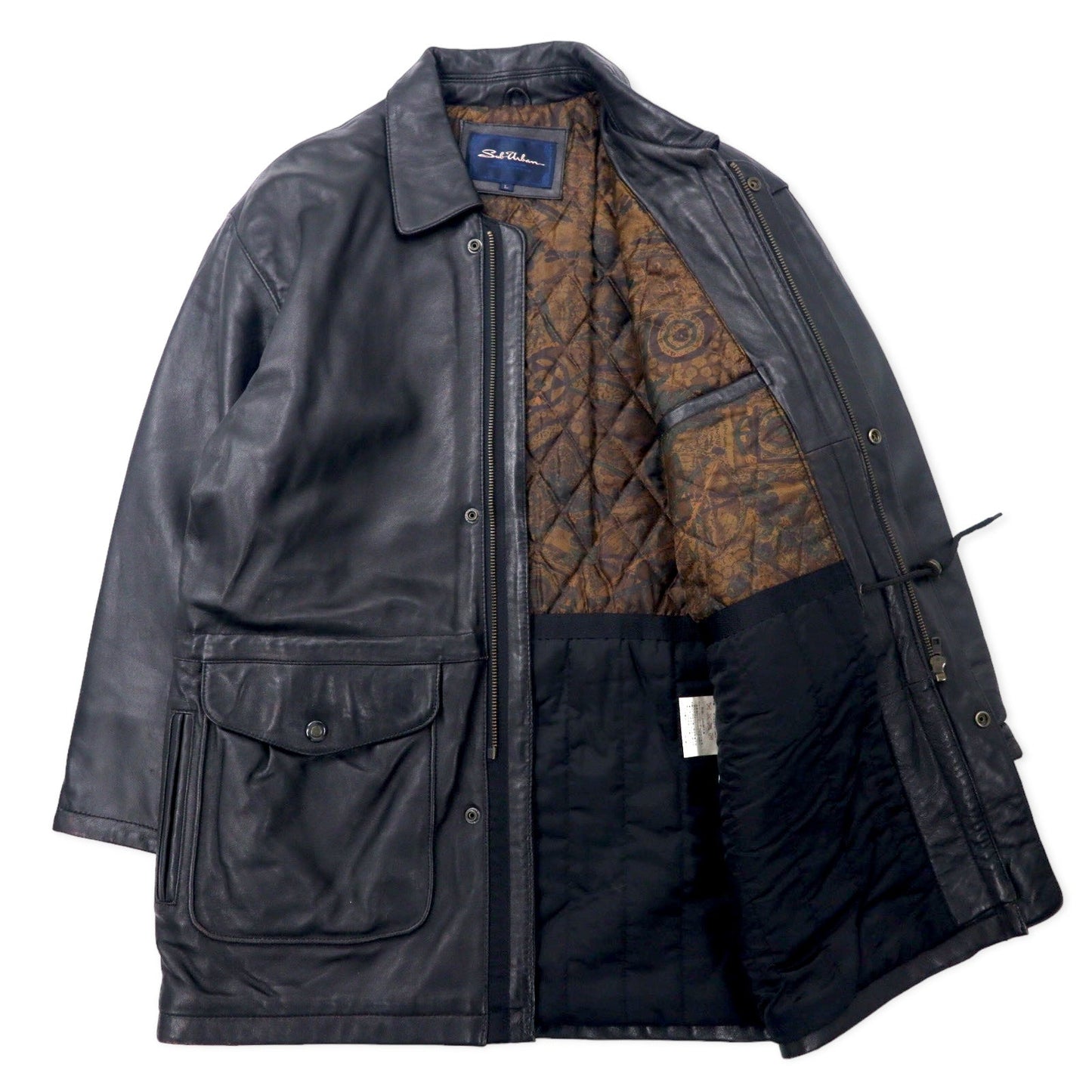 Sub Urban Lambskin Car Coat, Large, Black, with Quilted Sheepskin Lining