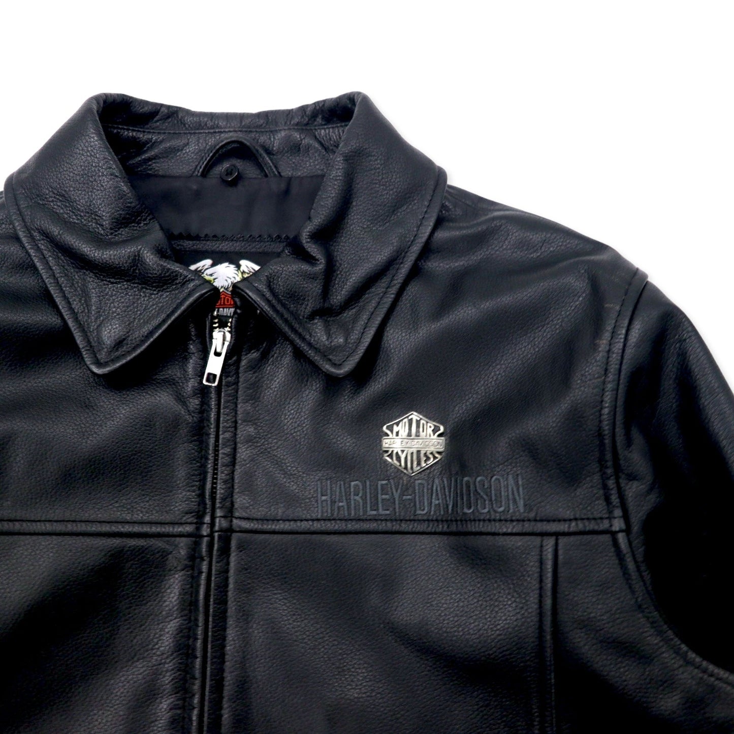 HARLEY DAVIDSON G-1 Leather Flight Jacket/Rider's Jacket, Size M, Black, Grained Leather, Detachable Fleece Collar, Embroidered Back Logo