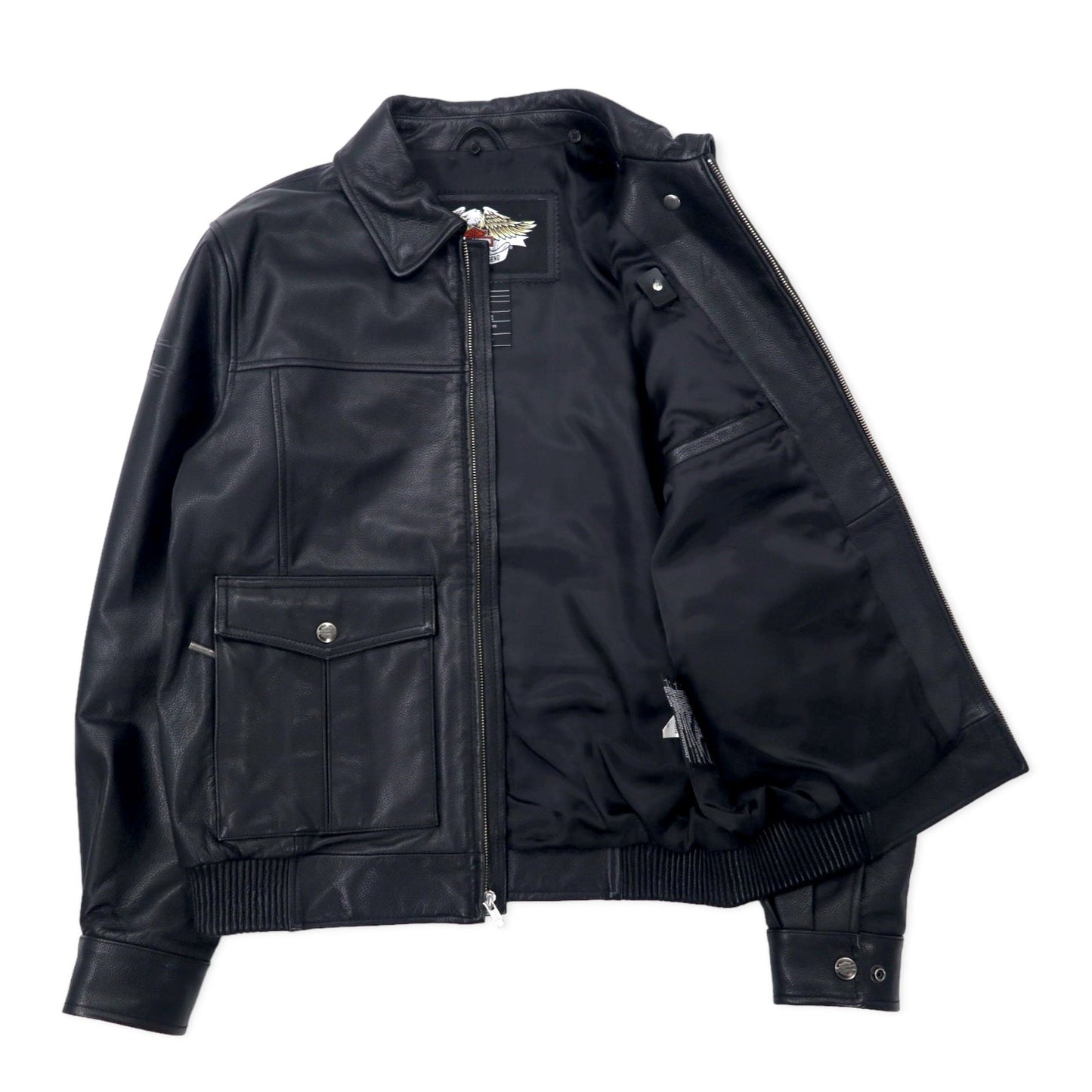 HARLEY DAVIDSON G-1 Leather Flight Jacket/Rider's Jacket, Size M, Black, Grained Leather, Detachable Fleece Collar, Embroidered Back Logo
