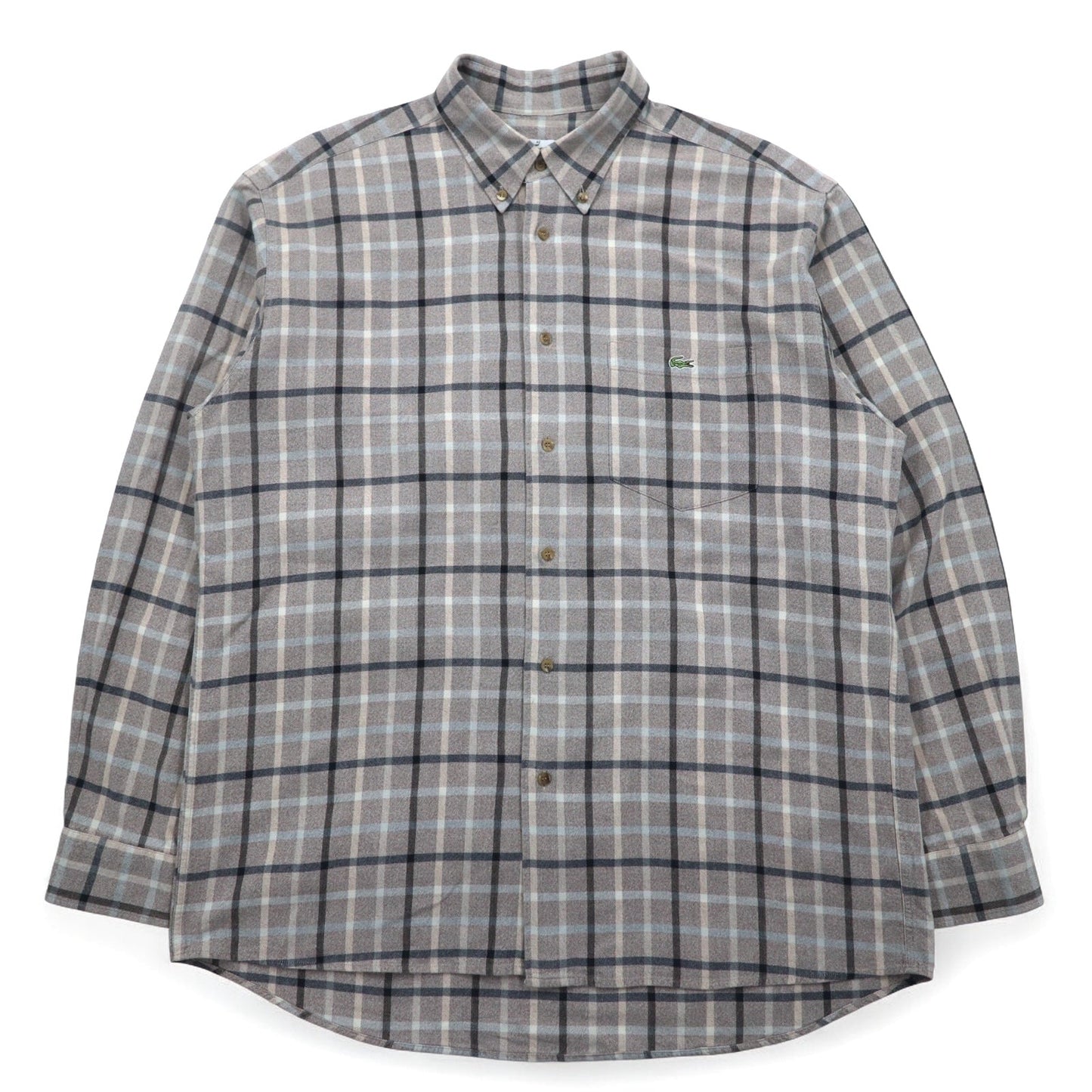 LACOSTE Oversized Button-Down Shirt, Size M, Gray, Windowpane Check, One-Point Logo