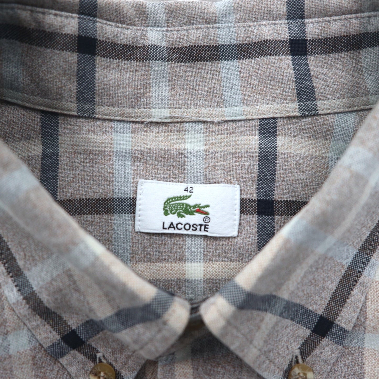 LACOSTE Oversized Button-Down Shirt, Size M, Gray, Windowpane Check, One-Point Logo