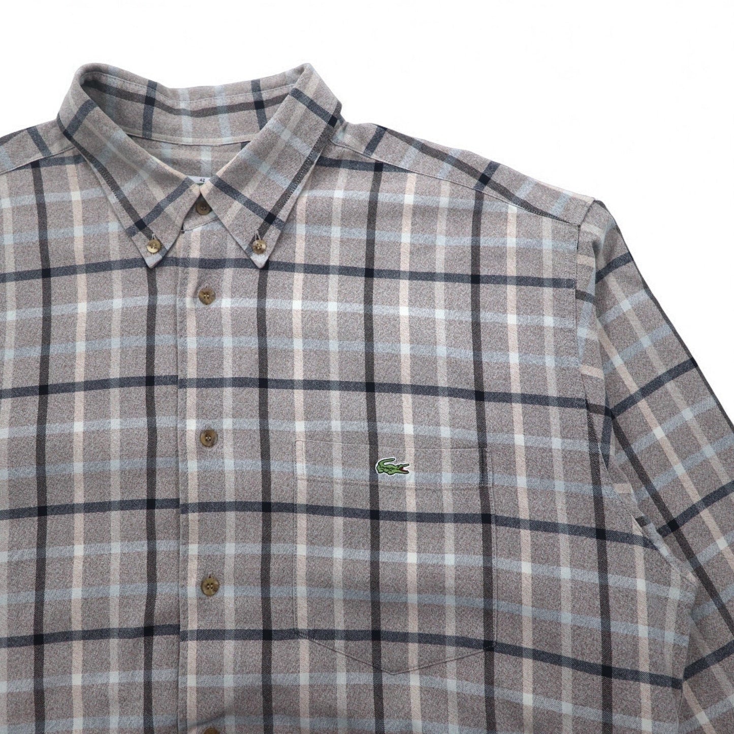 LACOSTE Oversized Button-Down Shirt, Size M, Gray, Windowpane Check, One-Point Logo