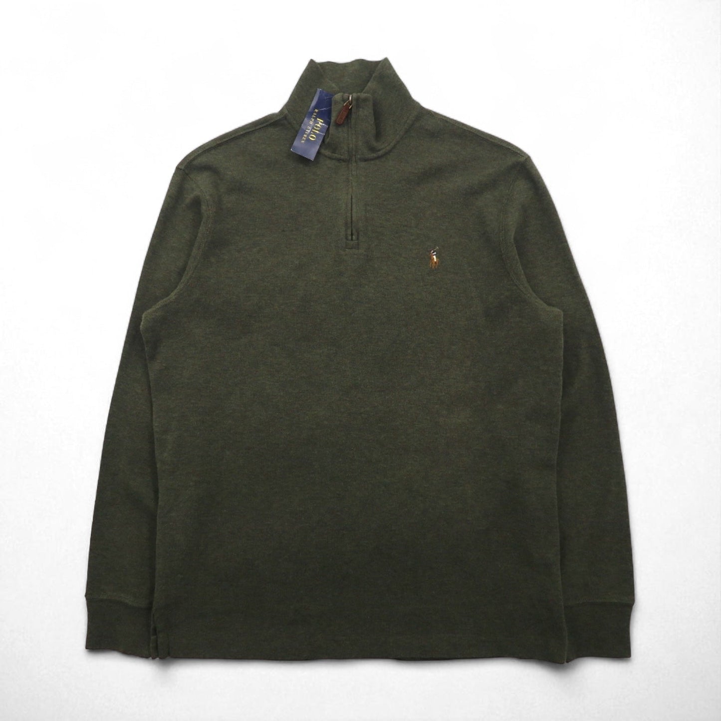 POLO RALPH LAUREN ESTATE RIB Half-Zip Sweatshirt, Size M, Khaki, Small Pony Embroidery, Unused