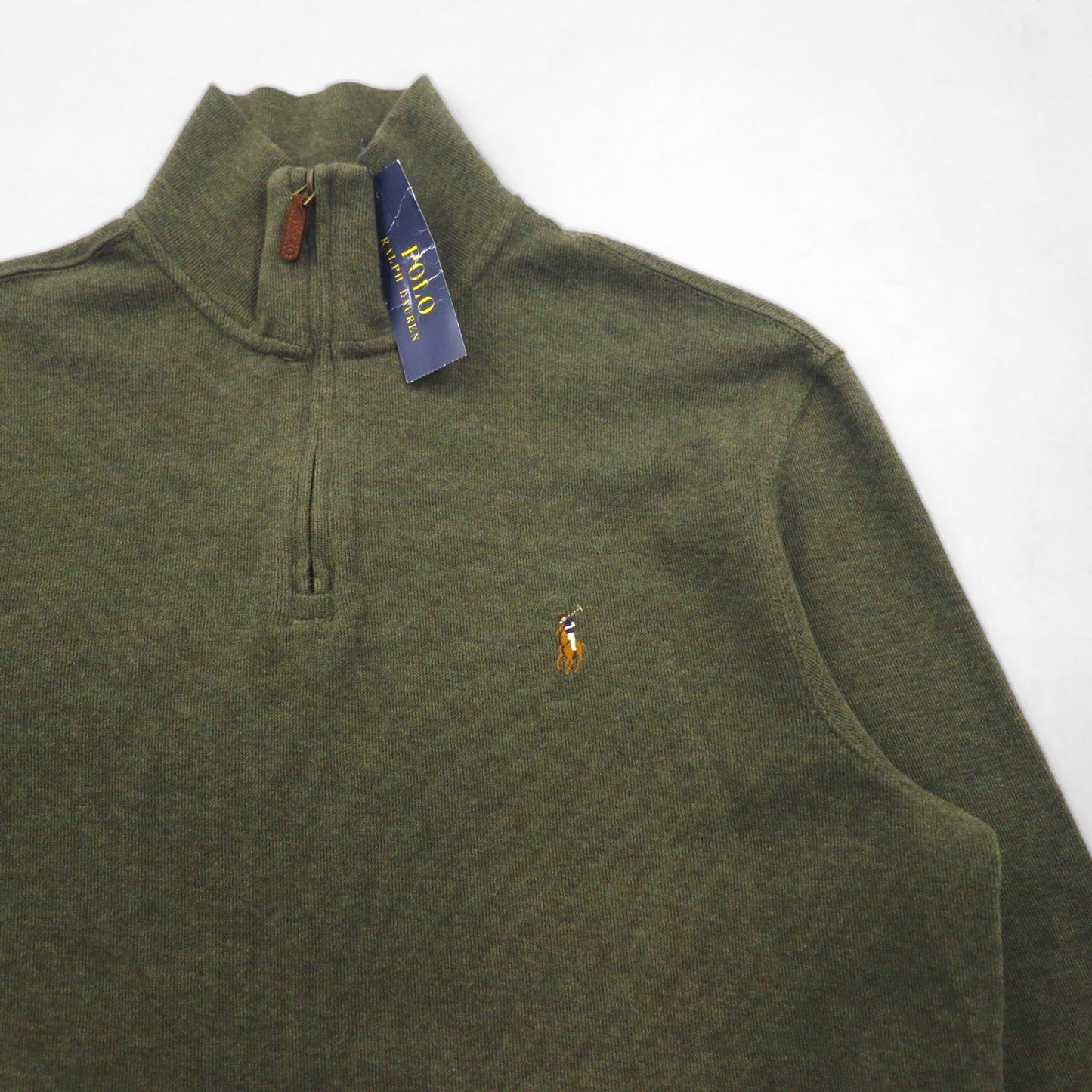 POLO RALPH LAUREN ESTATE RIB Half-Zip Sweatshirt, Size M, Khaki, Small Pony Embroidery, Unused