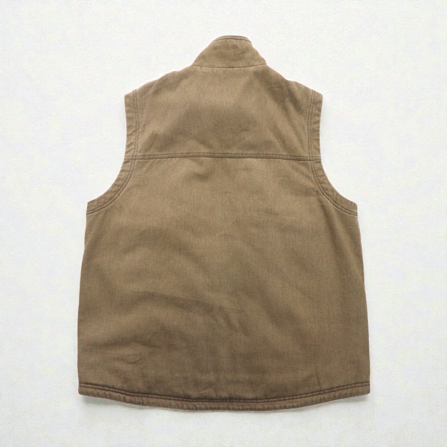 Woolrich ダック地 ベスト L ブラウン 裏地フリース チェック ジップアップ 22830