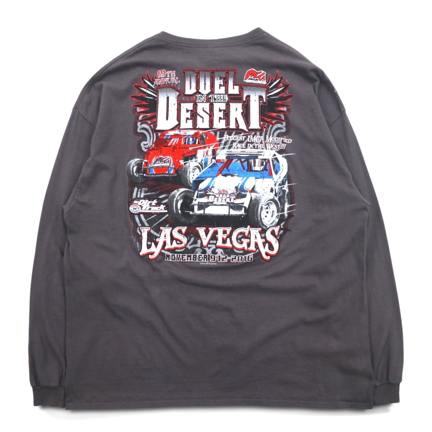 DELTA Long Sleeve T-Shirt, Size 3XL, Gray, Double-Sided Print, Racing Car, DUEL IN THE DESERT
