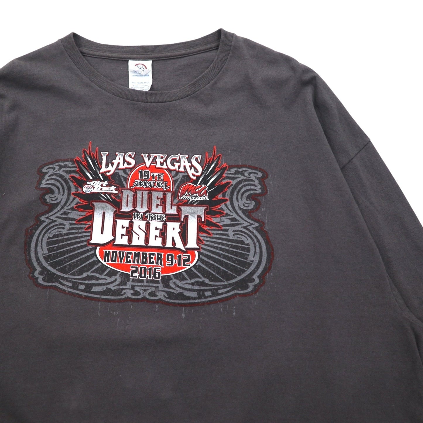 DELTA Long Sleeve T-Shirt, Size 3XL, Gray, Double-Sided Print, Racing Car, DUEL IN THE DESERT