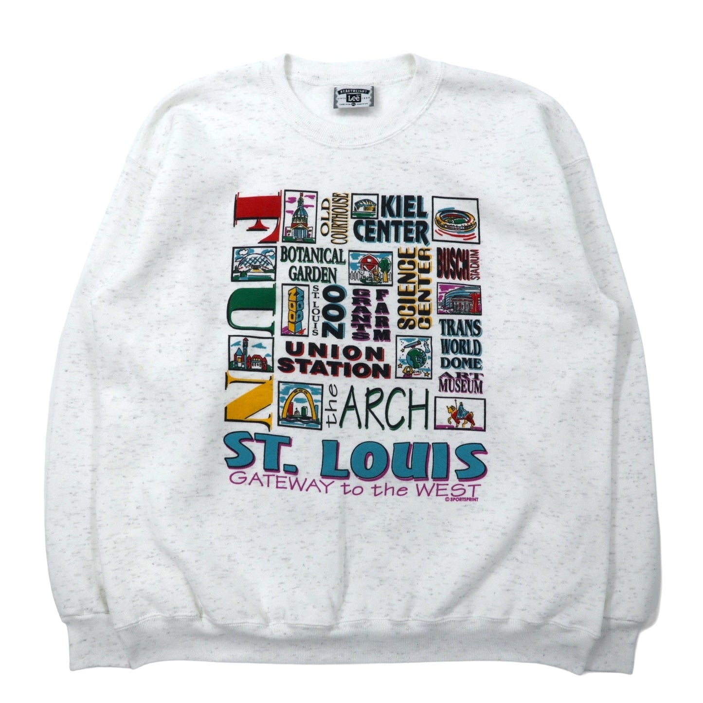 Lee USA Made 90s Printed Sweatshirt, XL, White, Cotton, St. Louis, Fleece-Lined, Oversized