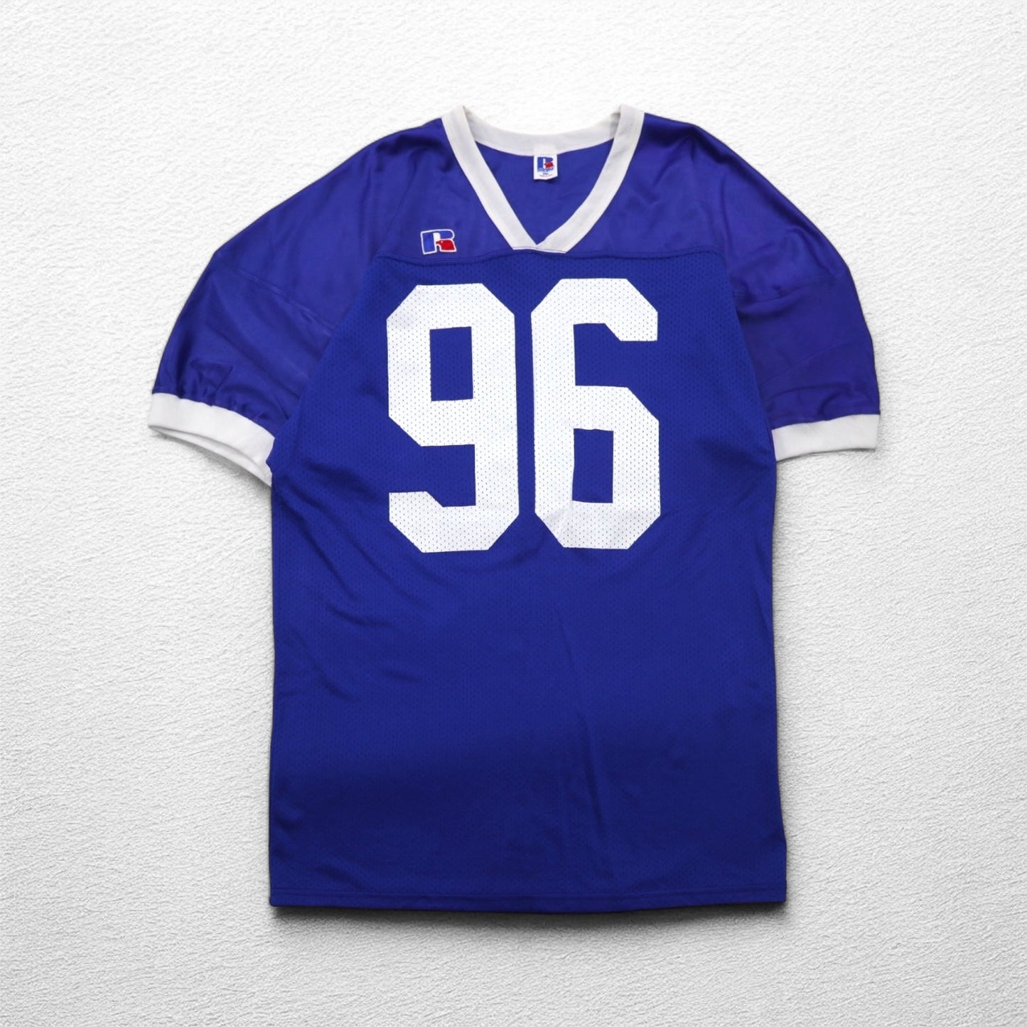 RUSSELL ATHLETIC USA Made 90s Game Shirt, Size 2XL, Blue Nylon, Numbered