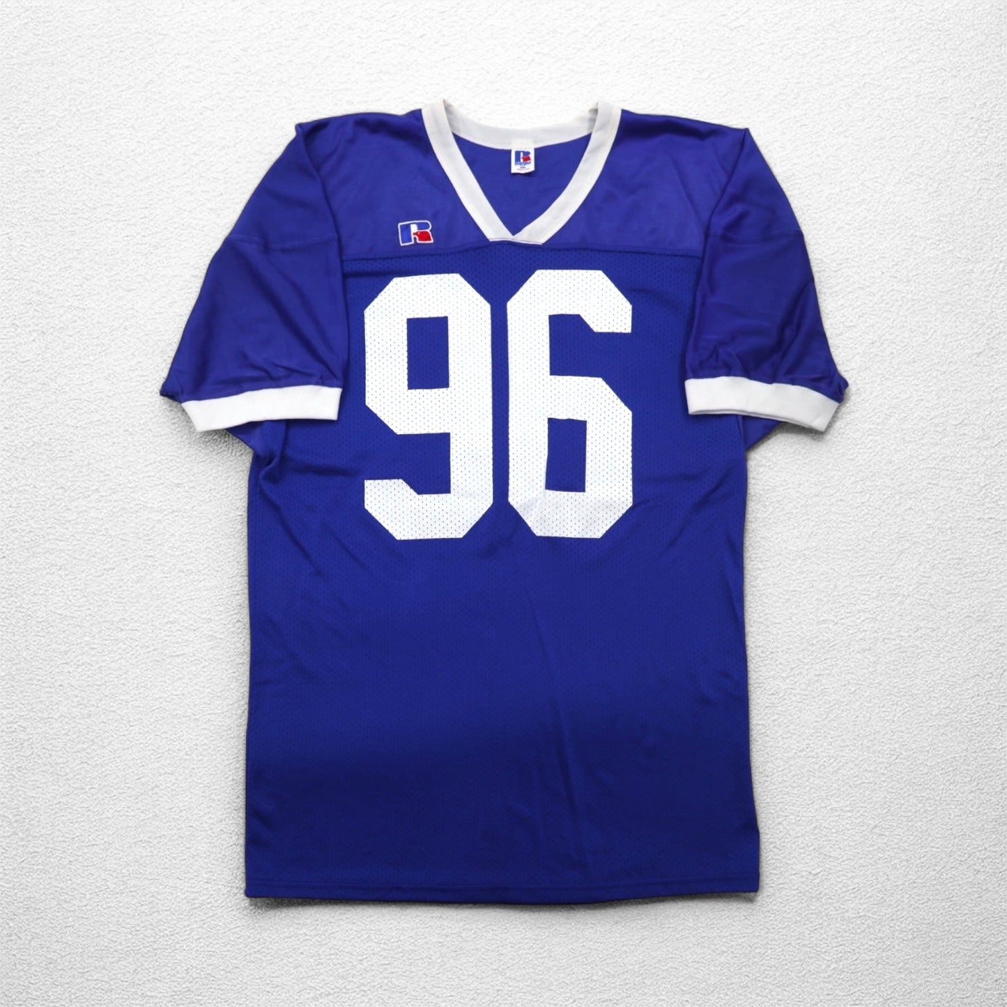 RUSSELL ATHLETIC USA Made 90s Game Shirt, Size 2XL, Blue Nylon, Numbered