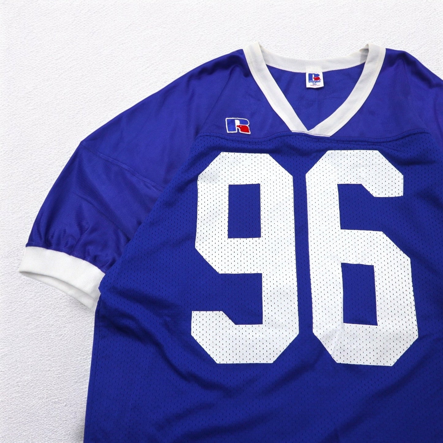 RUSSELL ATHLETIC USA Made 90s Game Shirt, Size 2XL, Blue Nylon, Numbered