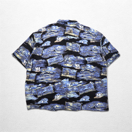 Big Dogs 90年代 アロハシャツ 4XL ビッグサイズ ブルー ブラック レーヨン 総柄 ヤシの木