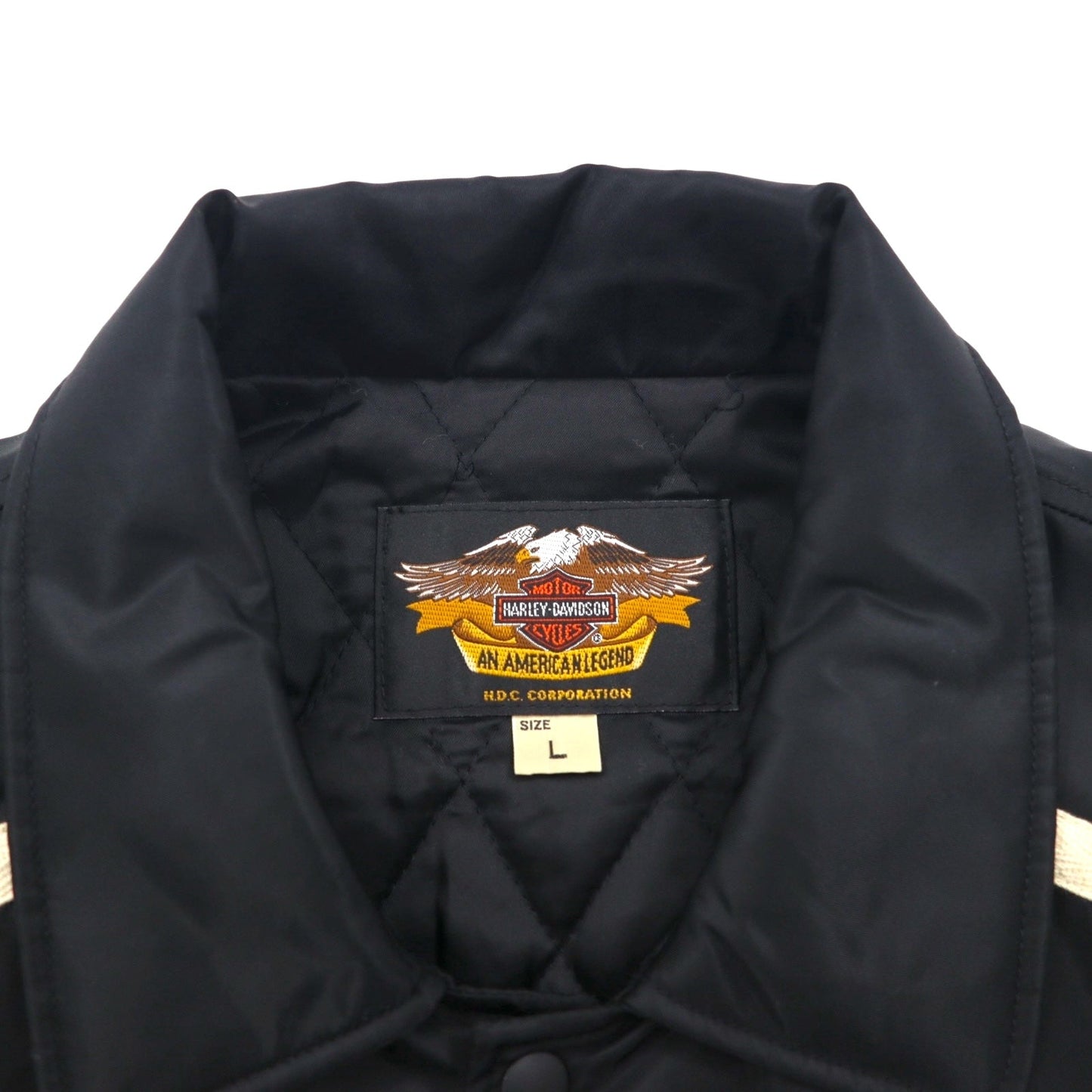 HARLEY DAVIDSON 00年代 レーシングジャケット ナイロン 中綿 コーチジャケット L ブラック 刺繍 サイドライン
